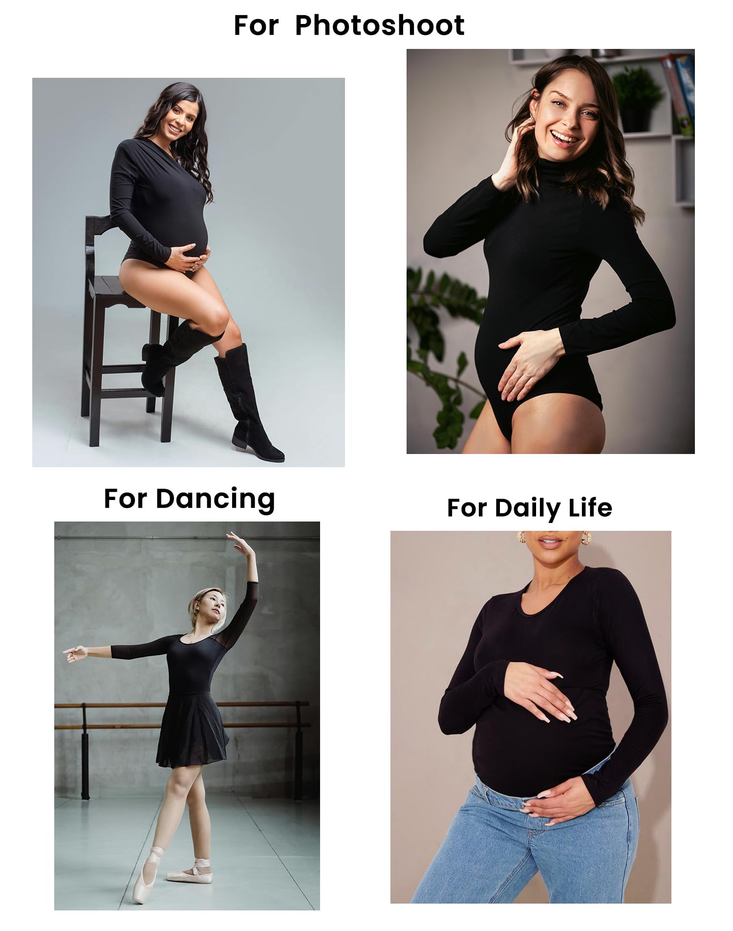 V VOCNI Maternity Bodysuit - Soft Cotton Long Sleeve Pregnancy Shirt & Nursing Top for Expecting Moms | Comfortable Maternity Shapewear for Work, Casual Wear & Baby Shower Events