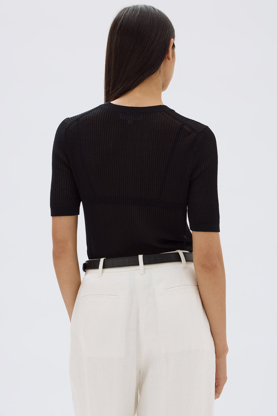 Belle Black Short Sleeve Knit T-Shirt for Women - Soft & Comfortable Casual Wear for Everyday Outfits