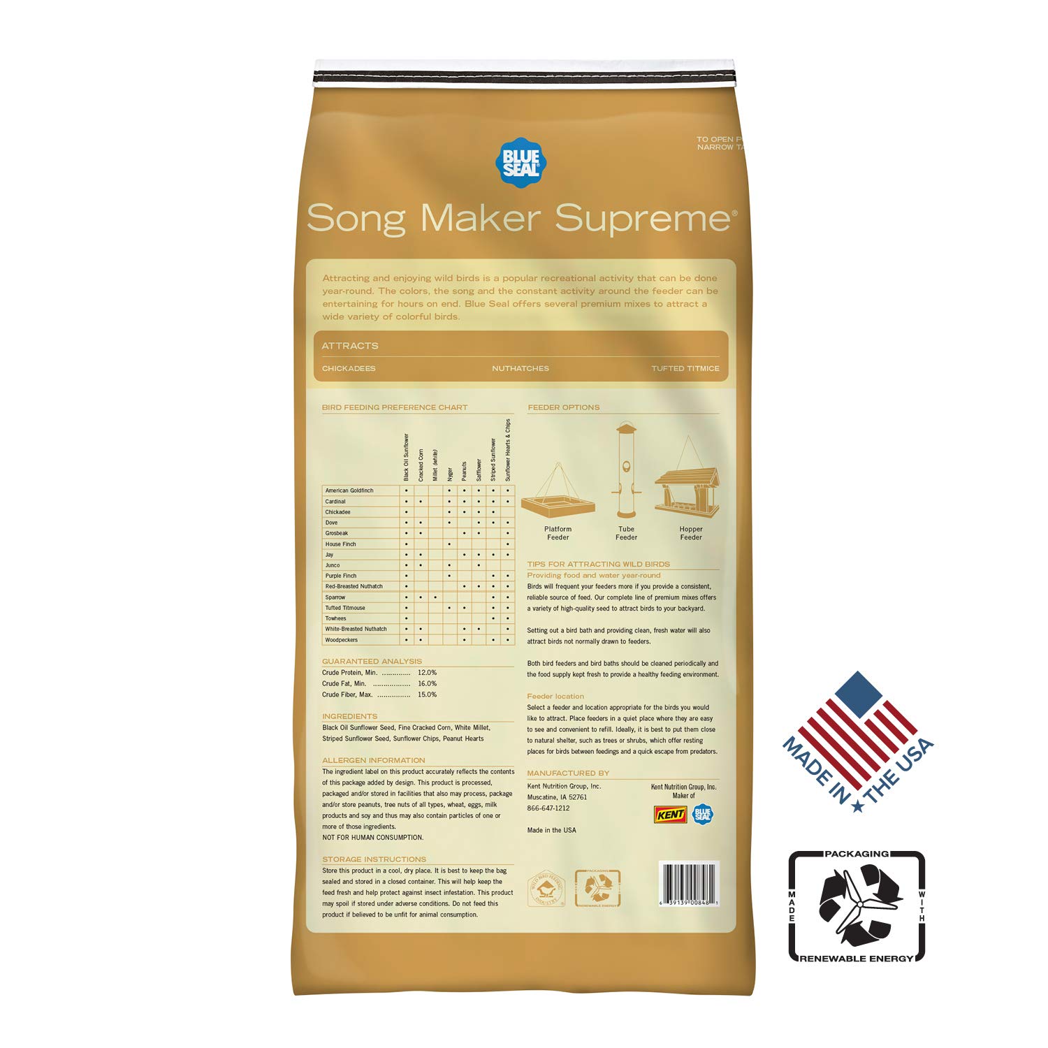 Blue Seal Kent Nutrition Song Maker Supreme 20 lbs - Premium Bird Food for Parrots & Songbirds - Perfect for Daily Feeding & Aviary Use