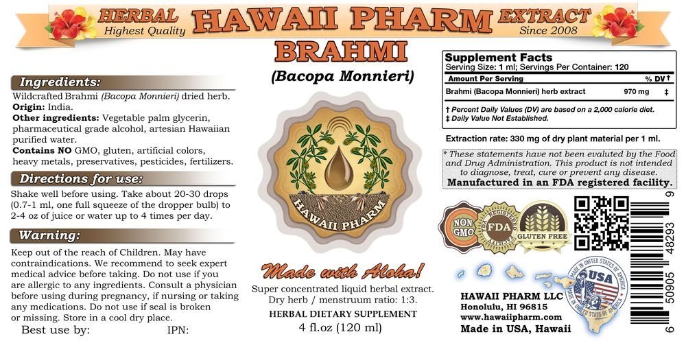 Brahmi Liquid Extract (Bacopa Monnieri) - Natural Herbal Tincture Supplement for Memory & Focus - 2x4 oz Bottles - Perfect for Brain Health & Stress Relief