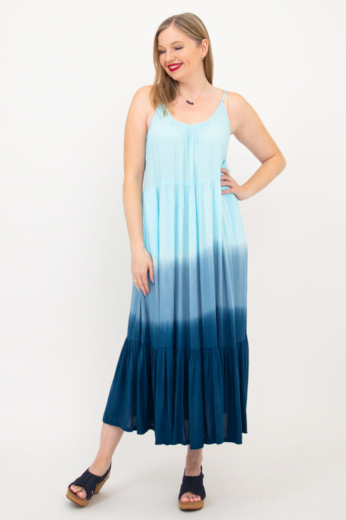Boha Dress - Turquoise Dip Dye Boho Chic Maxi Dress for Women | Perfect for Beach Vacations, Summer Parties & Boho Fashion Lovers