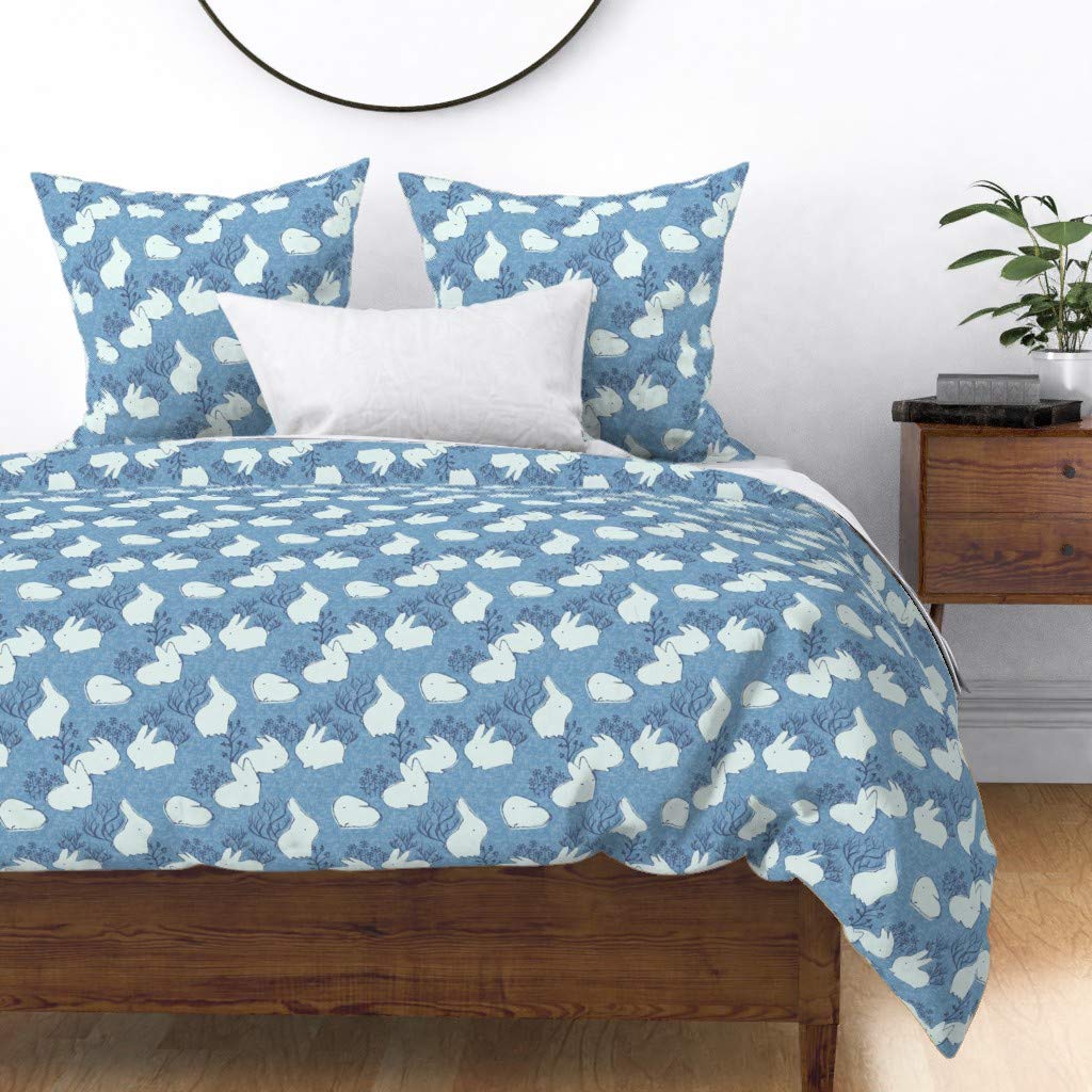 Premium Cotton Sateen Duvet Cover King/California King - Arctic Hare Blue Rabbit Print Custom Bedding for Cozy Winter Nights & Holiday Decor