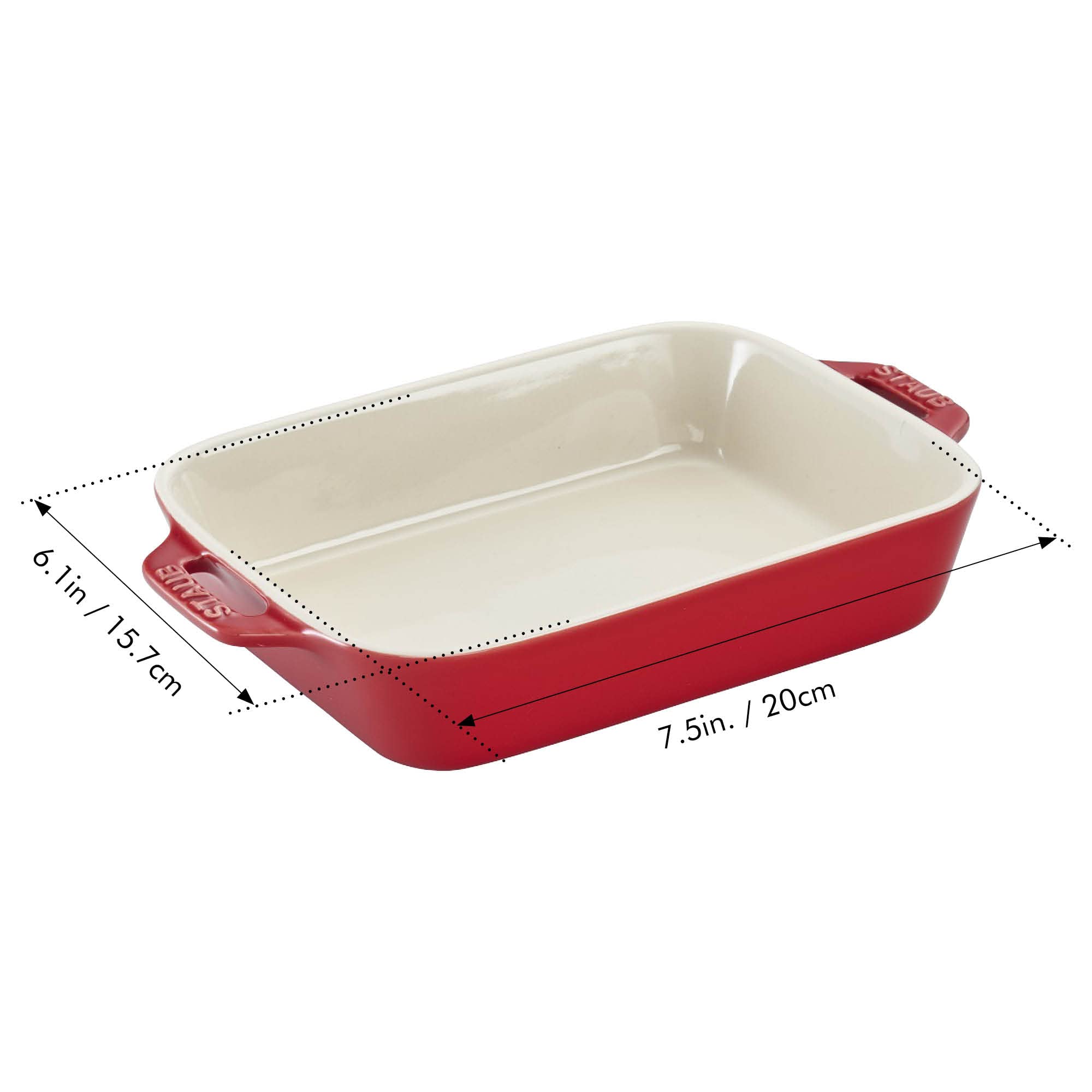 STAUB Ceramic Rectangular Baking Dish - 7.5x6 Inch Cherry Red Oven Safe Stoneware for Casseroles, Lasagna & Desserts | Perfect for Holiday Cooking & Family Dinners
