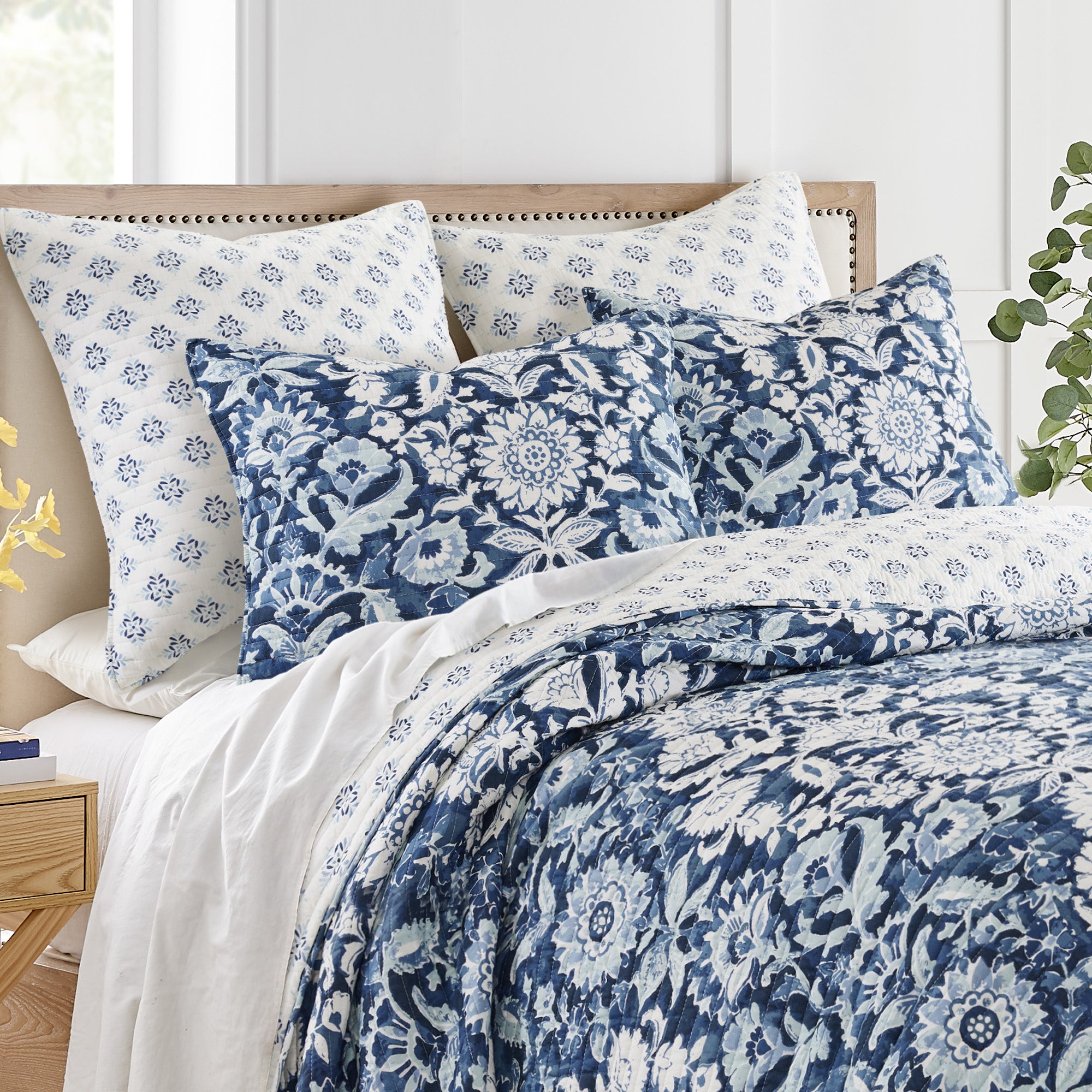 Laure Indigo Euro Sham Set of 2 - Premium Cotton Pillow Covers for Bedroom Decor - Elegant Home Textile Accessories for Living Room, Guest Room & Hotel Styling