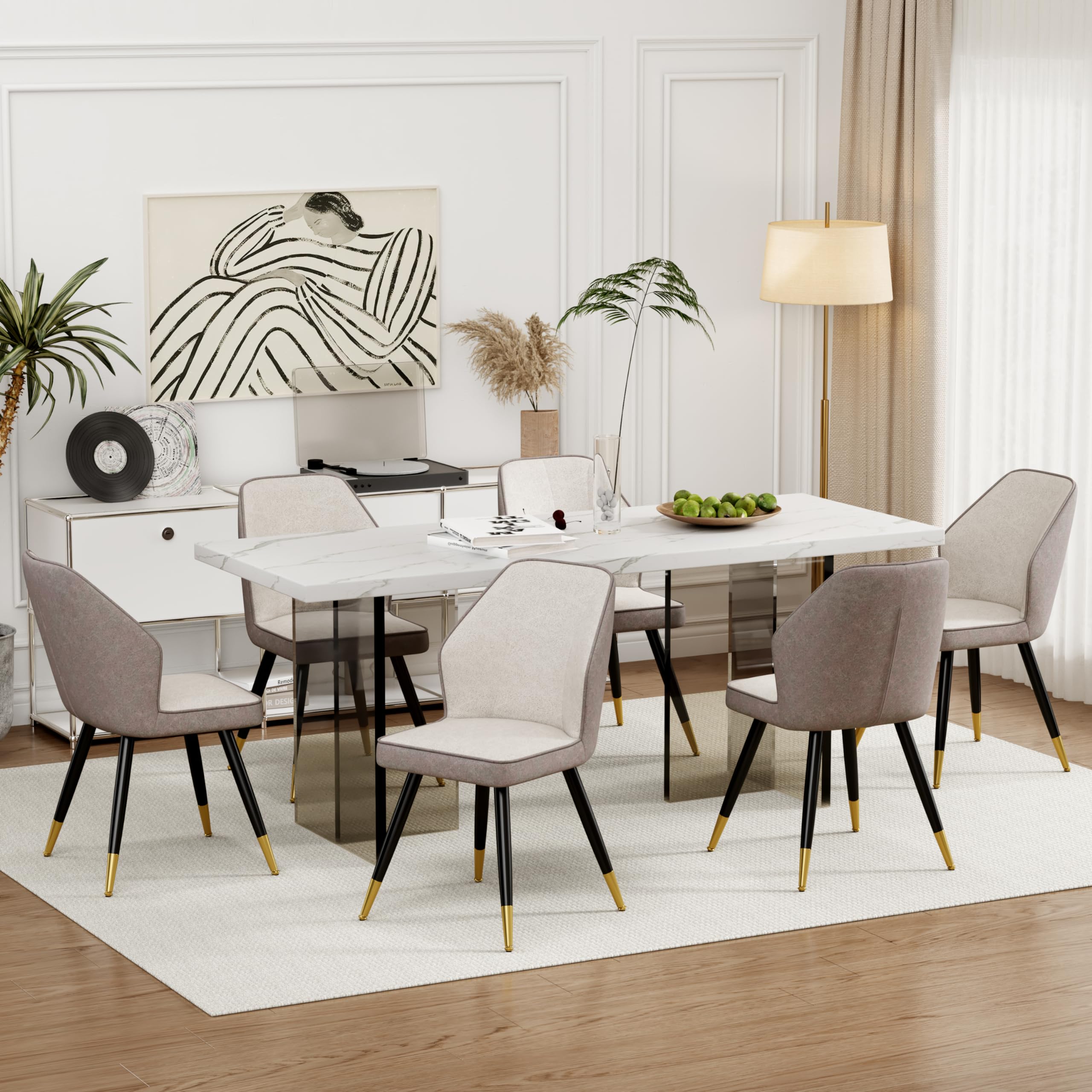 Andeworld Set of 2 Upholstered Dining Chairs - Mid Century Modern Faux Suede Armless Side Chairs with Golden Metal Legs for Dining Room, Living Room, Kitchen - Grey | Comfortable Seating for Home & Office