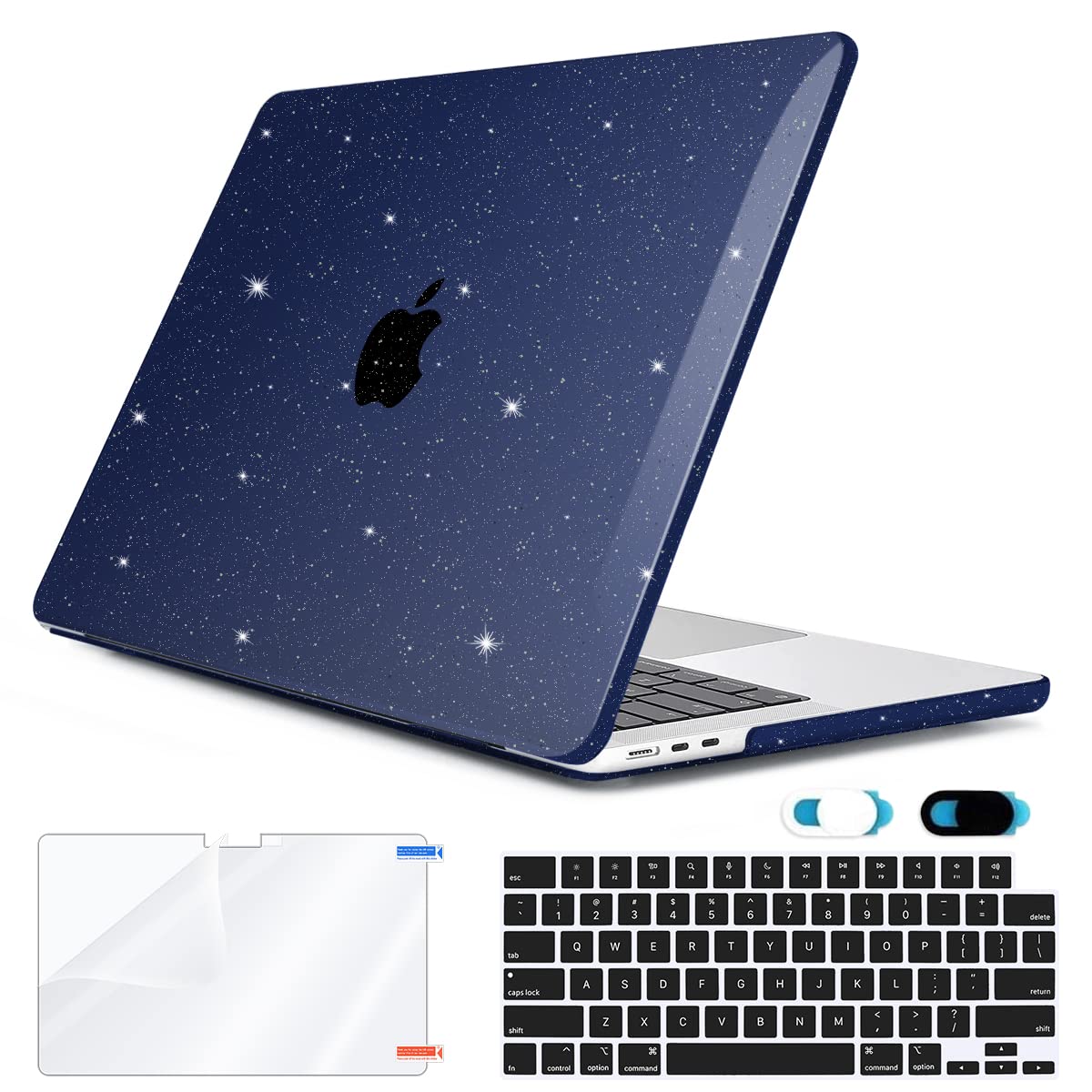 M2 2022 MacBook Air 13.6 inch Case A2681 - Glitter Hard Plastic Shell Cover with Keyboard Protector, Screen Protector & Webcam Cover | Compatible with Touch ID & Liquid Retina Display | Shiny Blue Protective Case for Work, School & Travel