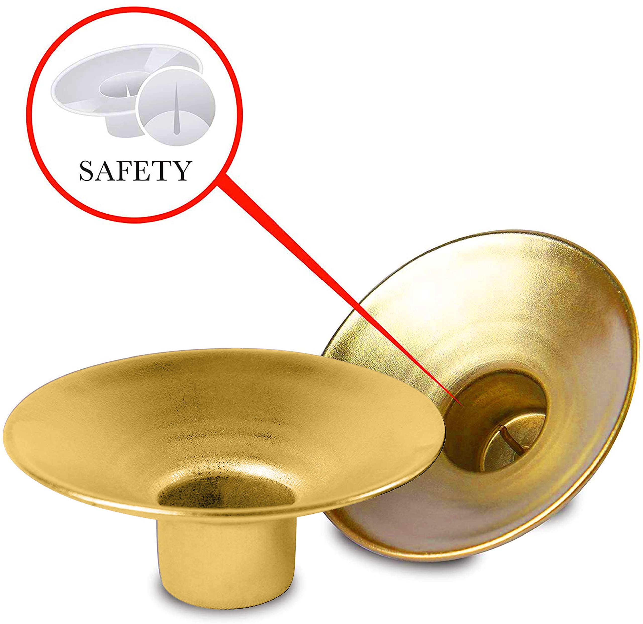 Reusable Metal Candlestick Liners & Drip Guards - Safety Pin Secures Candles - Nickel Plated Bobeches Protectors (Gold, 2 Pack) for Shabbat, Hanukkah & Jewish Holidays - Perfect for Menorah & Candle Holders
