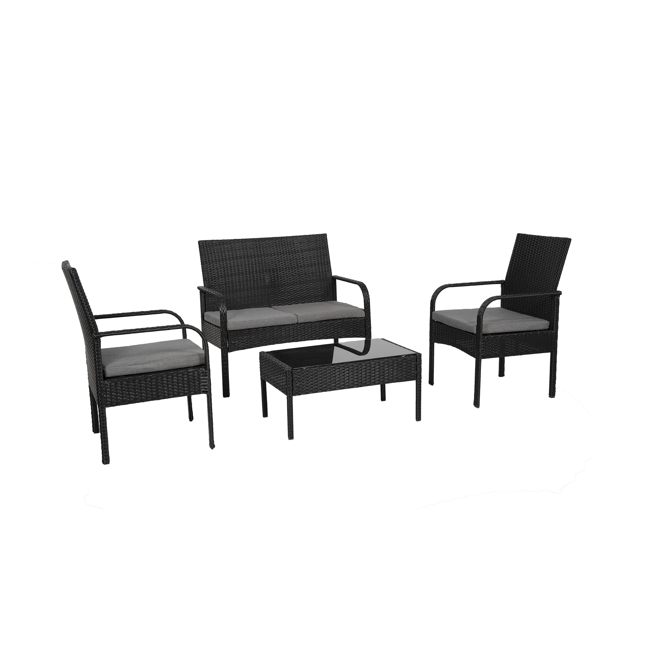 WestinTrends Roadhill 4-Piece All-Weather PE Rattan Patio Furniture Set - Black & Gray Wicker Loveseat with Tempered Glass Coffee Table - Perfect for Outdoor Garden, Poolside, and Backyard Relaxation