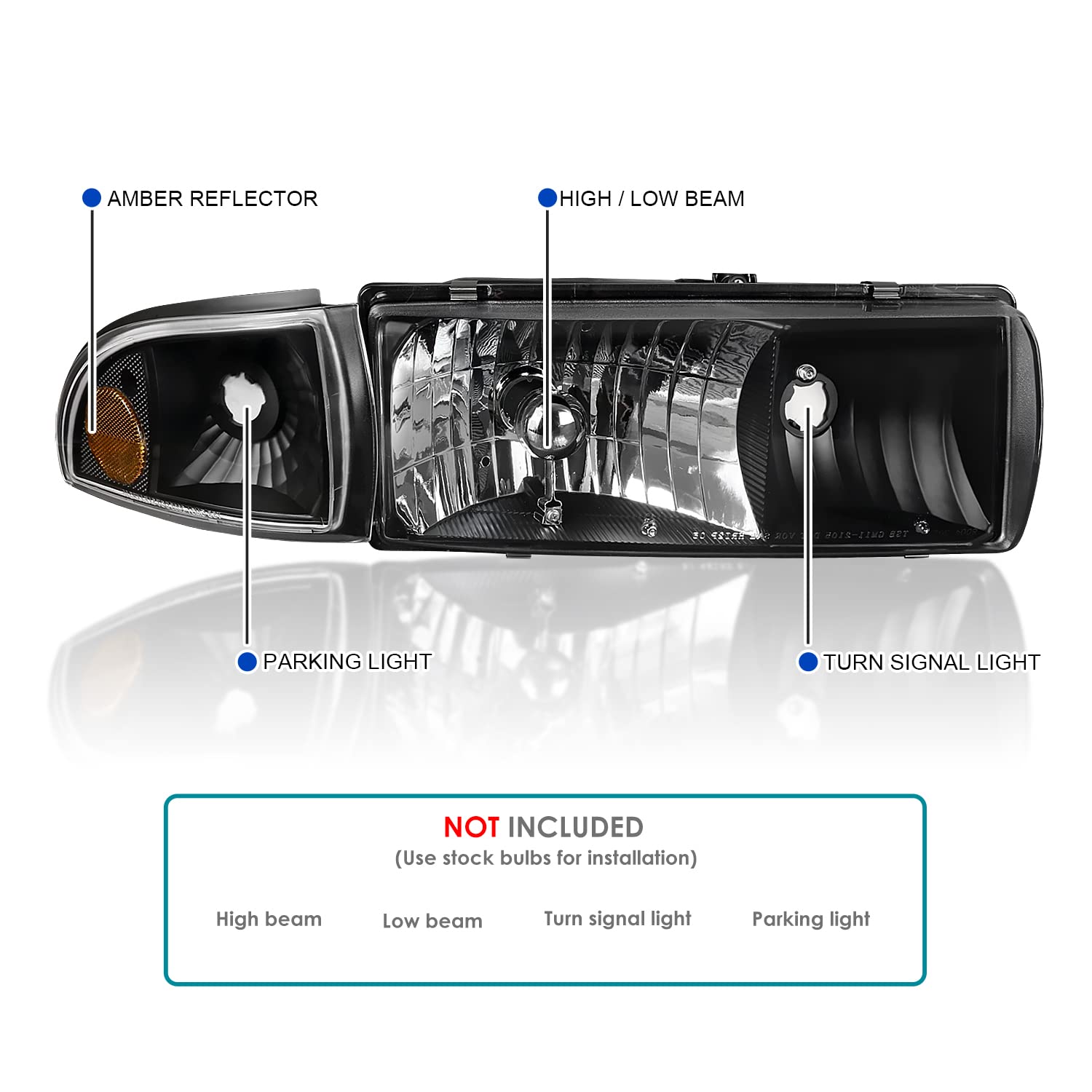 Spec-D Tuning Black Headlights & Corner Signal Lights Compatible with 1994-1996 Chevy Impala & 1991-1996 Chevy Caprice - Left & Right Pair Headlight Assembly - Upgrade for Night Driving & Enhanced Visibility