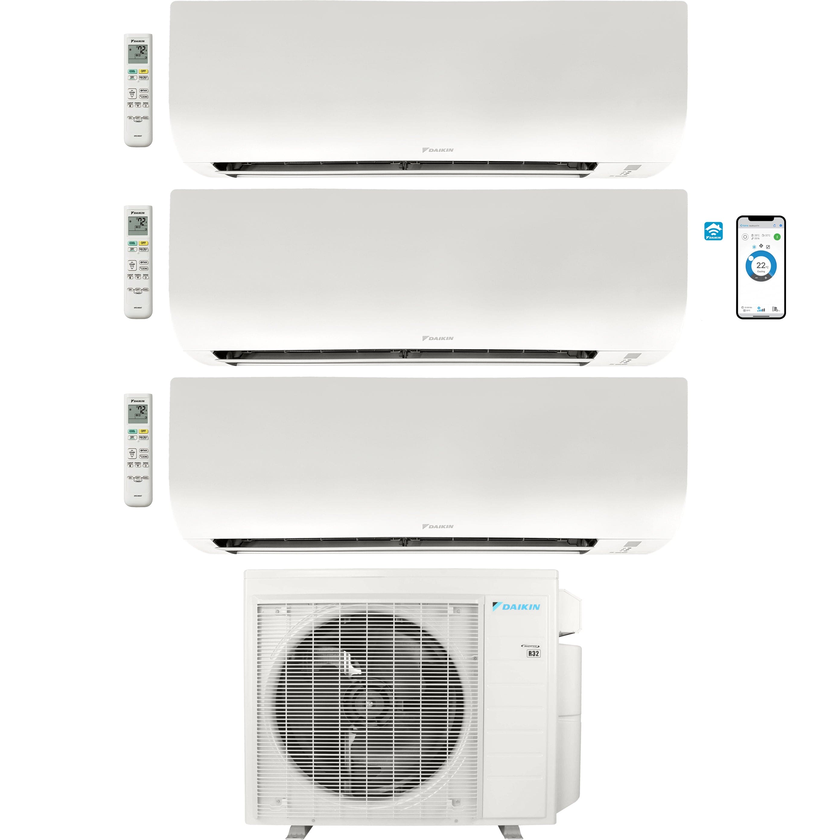 Daikin 3 Zone Wall Mounted Ductless Mini Split Air Conditioner Heat Pump - 36,000 BTU (7k +18k +18k) 20 SEER2 R32 - Perfect for Home, Office & Commercial Spaces