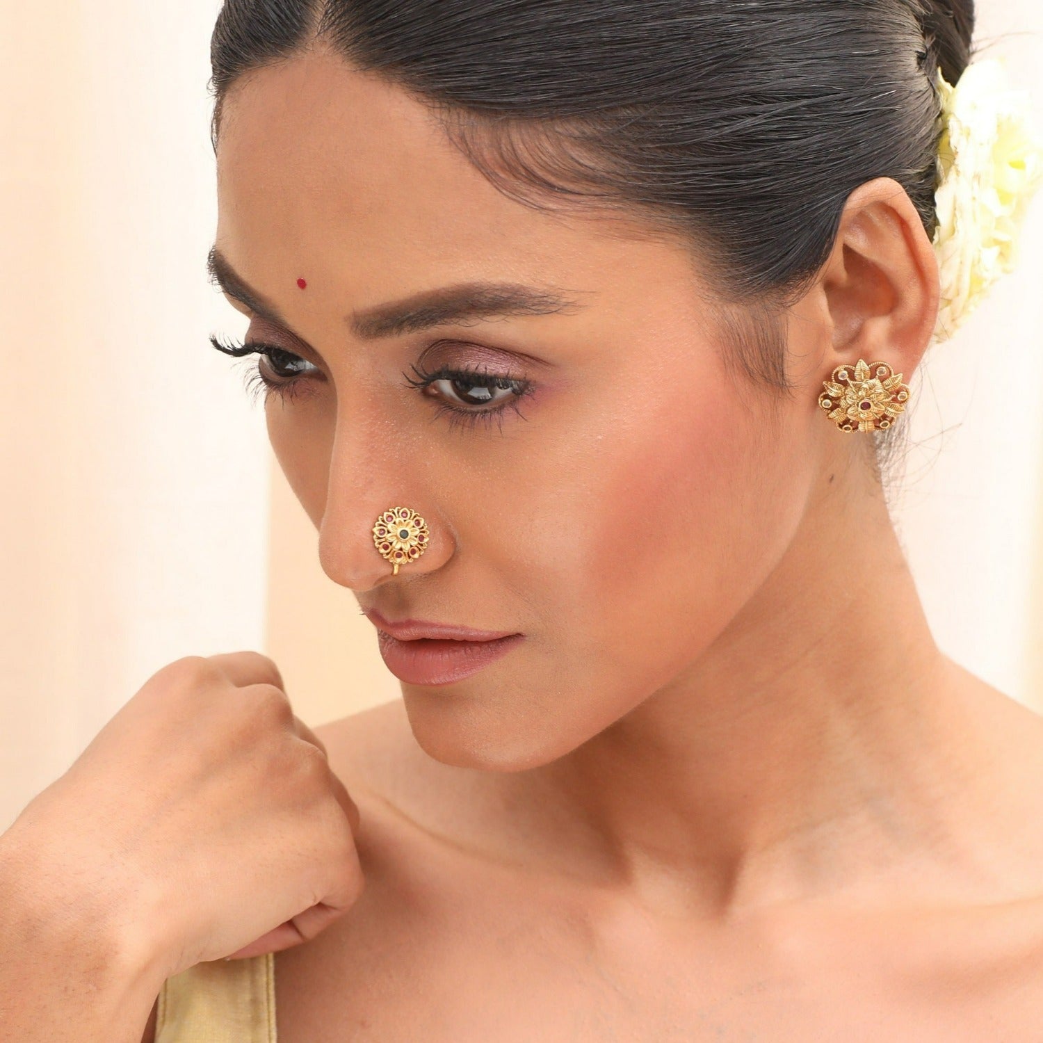 Vintage Jui Antique Nose Ring - Traditional Indian Nose Pin for Women - Perfect for Weddings, Festivals & Cultural Events