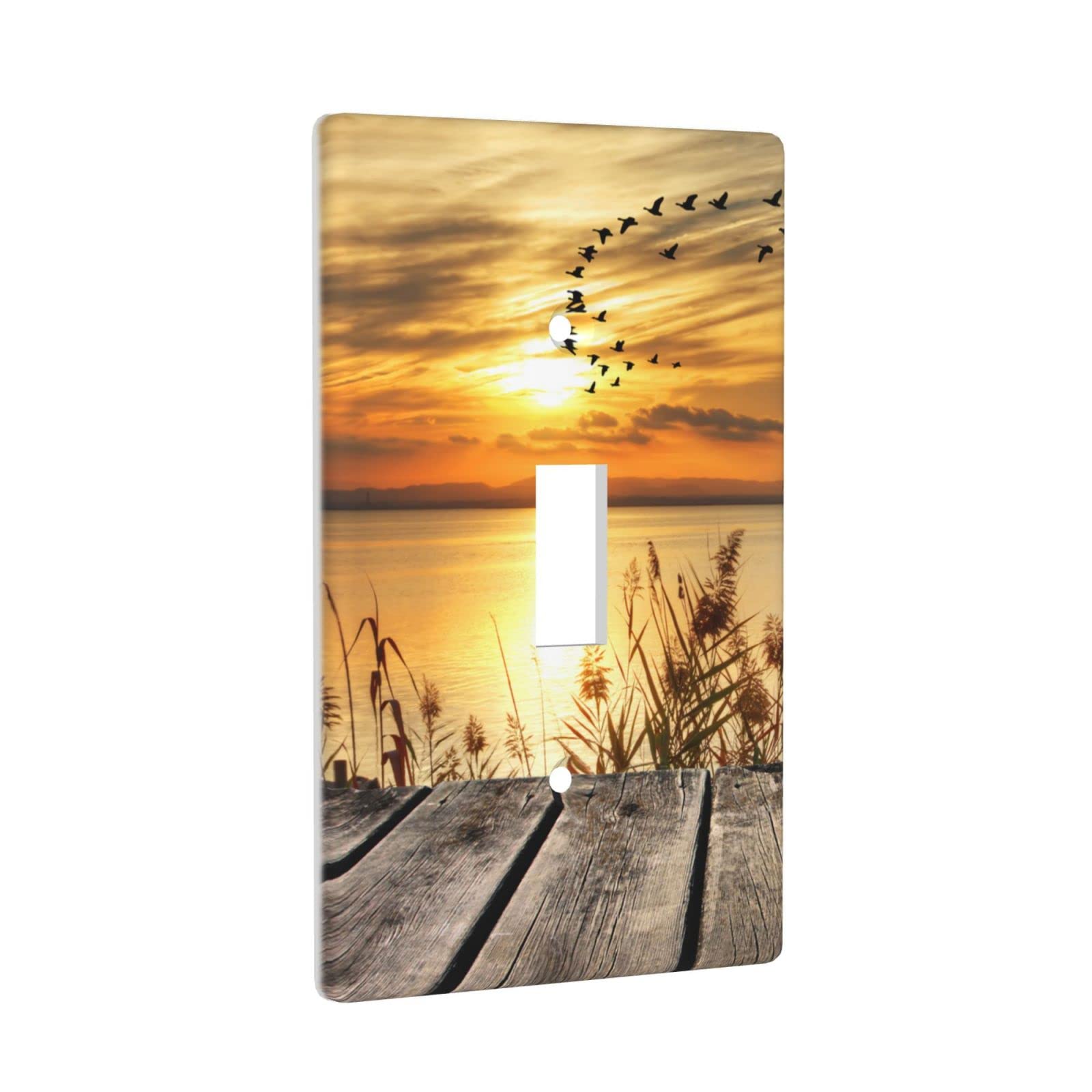 Decorative Fall Light Switch Cover - Single Toggle Wall Plate, 1 Gang Faceplate (4.50 x 2.76 Inch) - Sunset Lake Design for Home & Office Decor