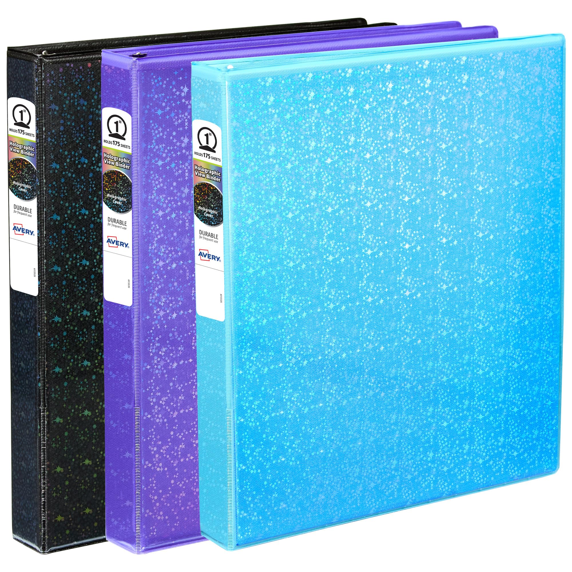 Avery Luxe Collection Durable Holographic 3-Ring Binder - 1 Inch Round Rings, Customizable View Cover, Holographic Black (03225) - Perfect for School, Office & Home Organization