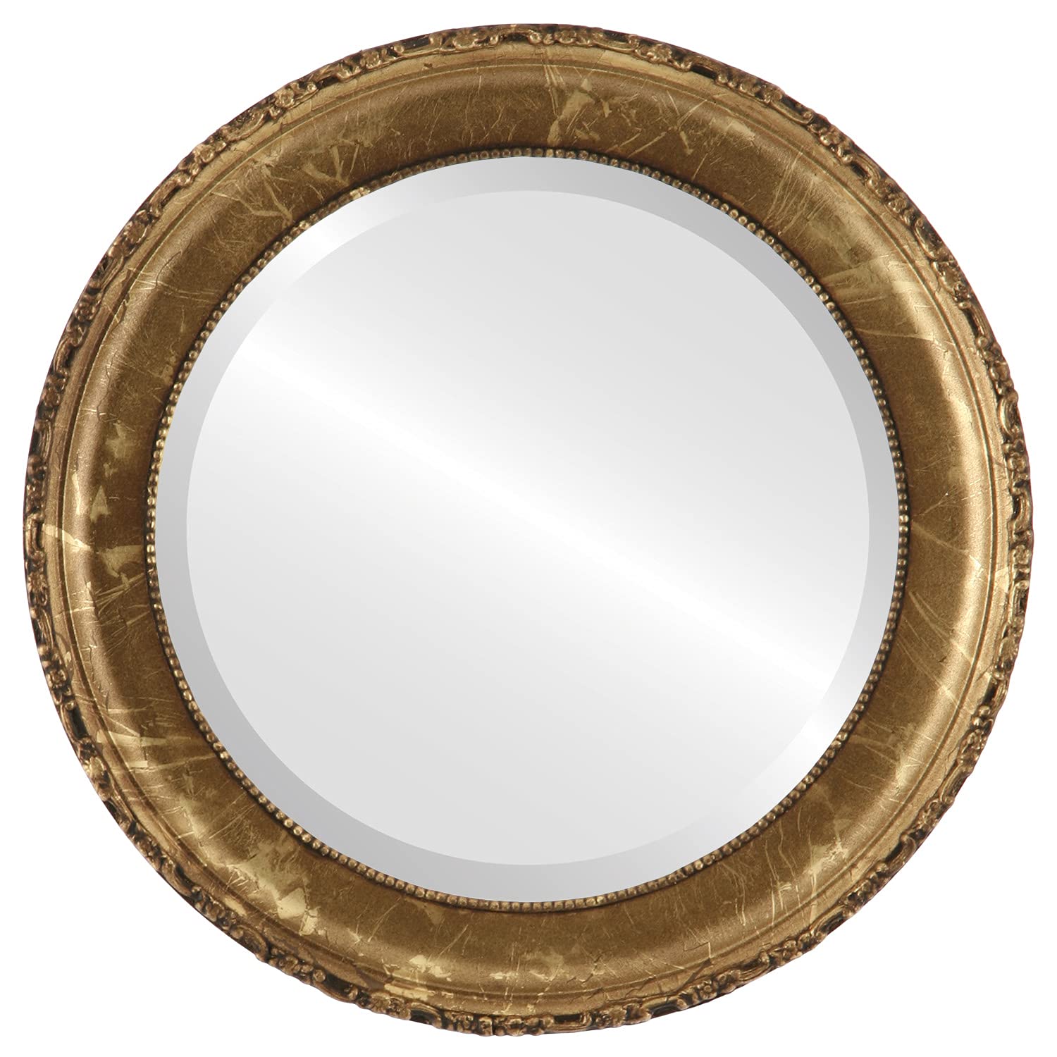 Ovalcrest 33x33 Inch Round Wooden Beveled Wall Mirror - Champagne Gold Frame for Bathroom, Bedroom, Living Room & Hallway Decor | Elegant Vanity Mirror for Home & Apartment Decorating