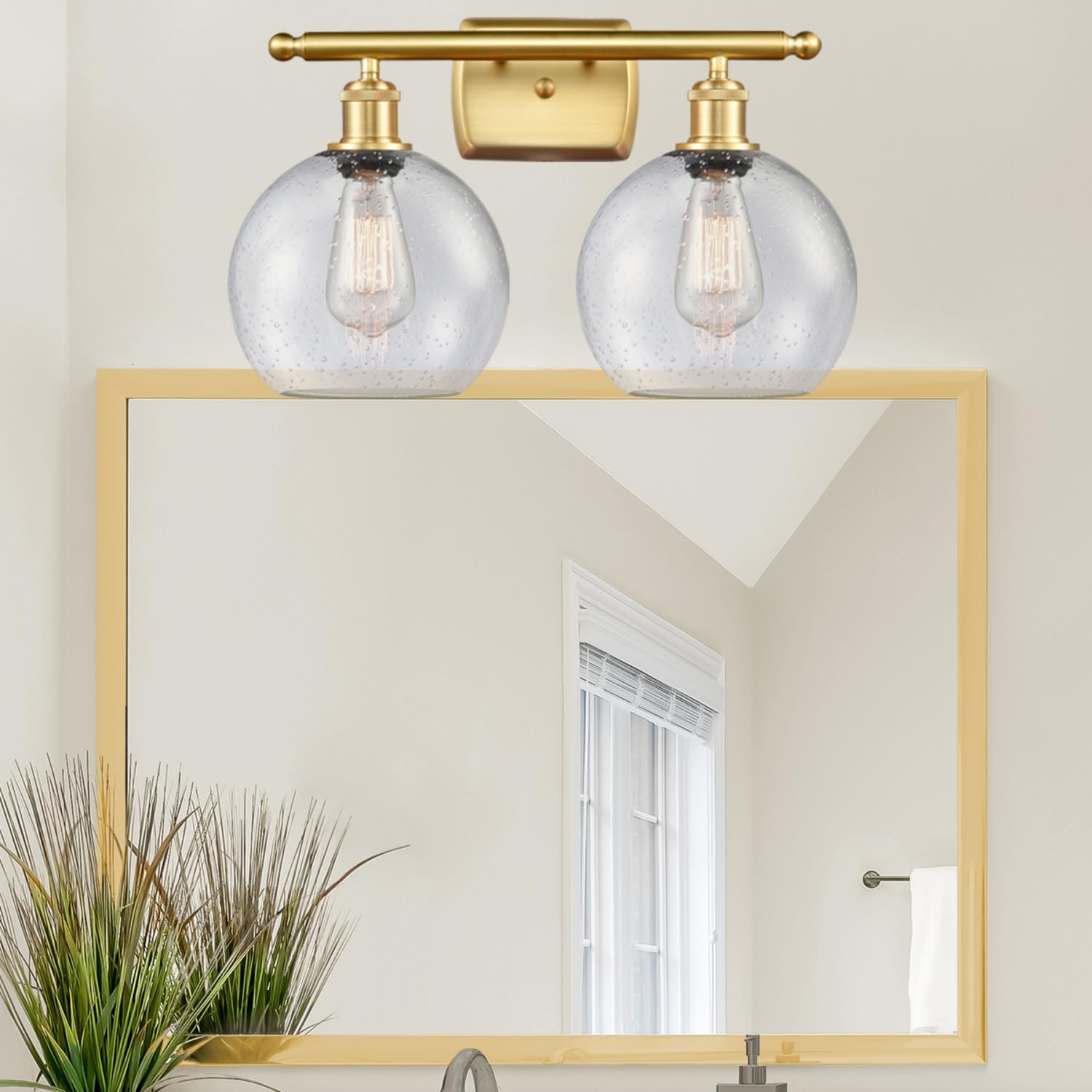 Ballston Collection 516-2W-SG-G124-8 Modern Two-Light Bathroom Vanity Light Fixture - Perfect for Bathroom Mirror Lighting and Vanity Makeup Area