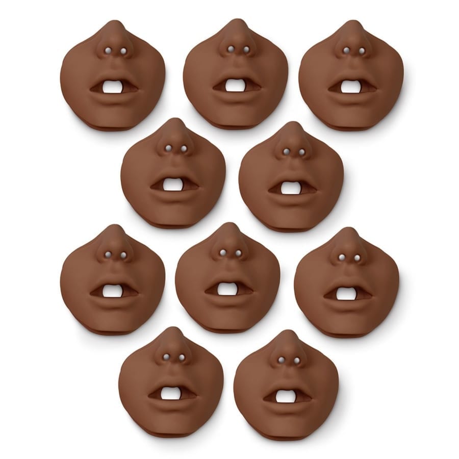 Brad Jr. Mannequin Replacement Face Pieces - 10-Pack Dark Nose & Mouth Parts for CPR Training, First Aid Practice, and Medical Simulation Scenarios