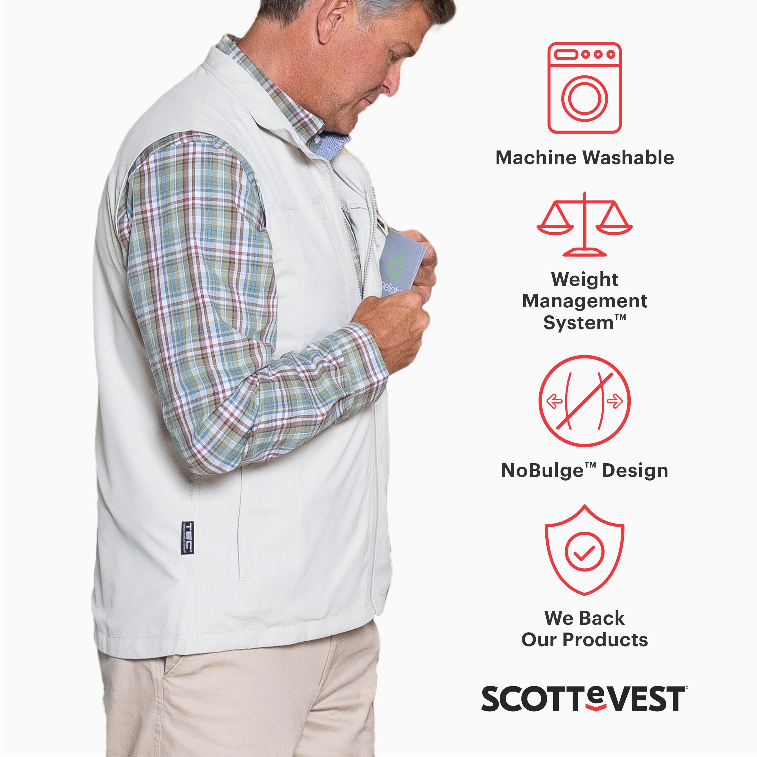 SCOTTeVEST Men's Featherweight Vest with 16 Hidden Pockets - Lightweight Water Repellent Travel Vest for Outdoor Activities, Hiking & Daily Wear