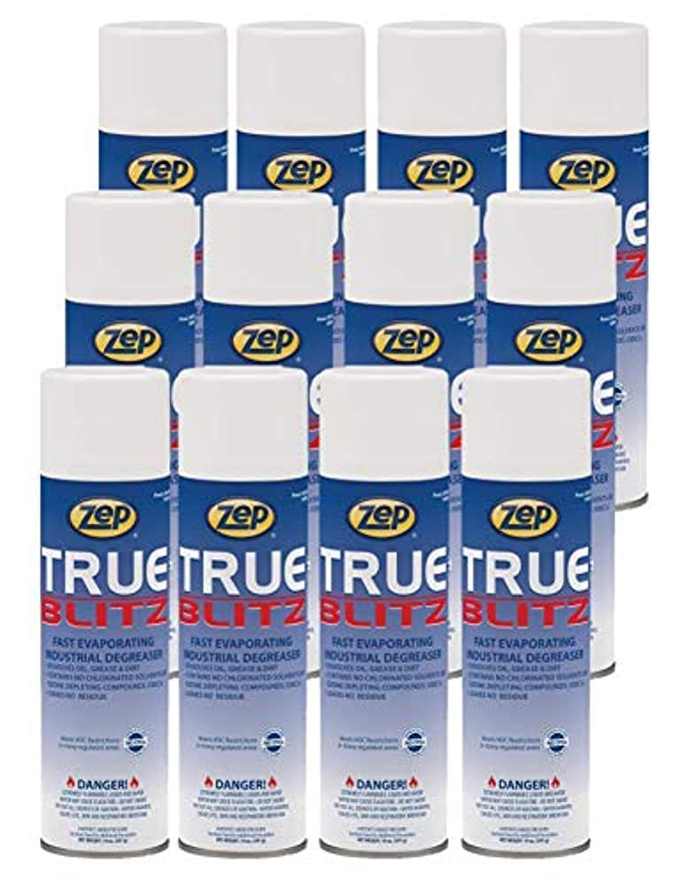 Zep True Blitz Industrial Degreaser Aerosol Spray - 14 oz (Pack of 12) - Fast Evaporating Heavy Duty Cleaner for Oil, Grease & Dirt Removal - Ideal for Industrial Equipment, Machinery, Automotive Parts & Workshop Tools
