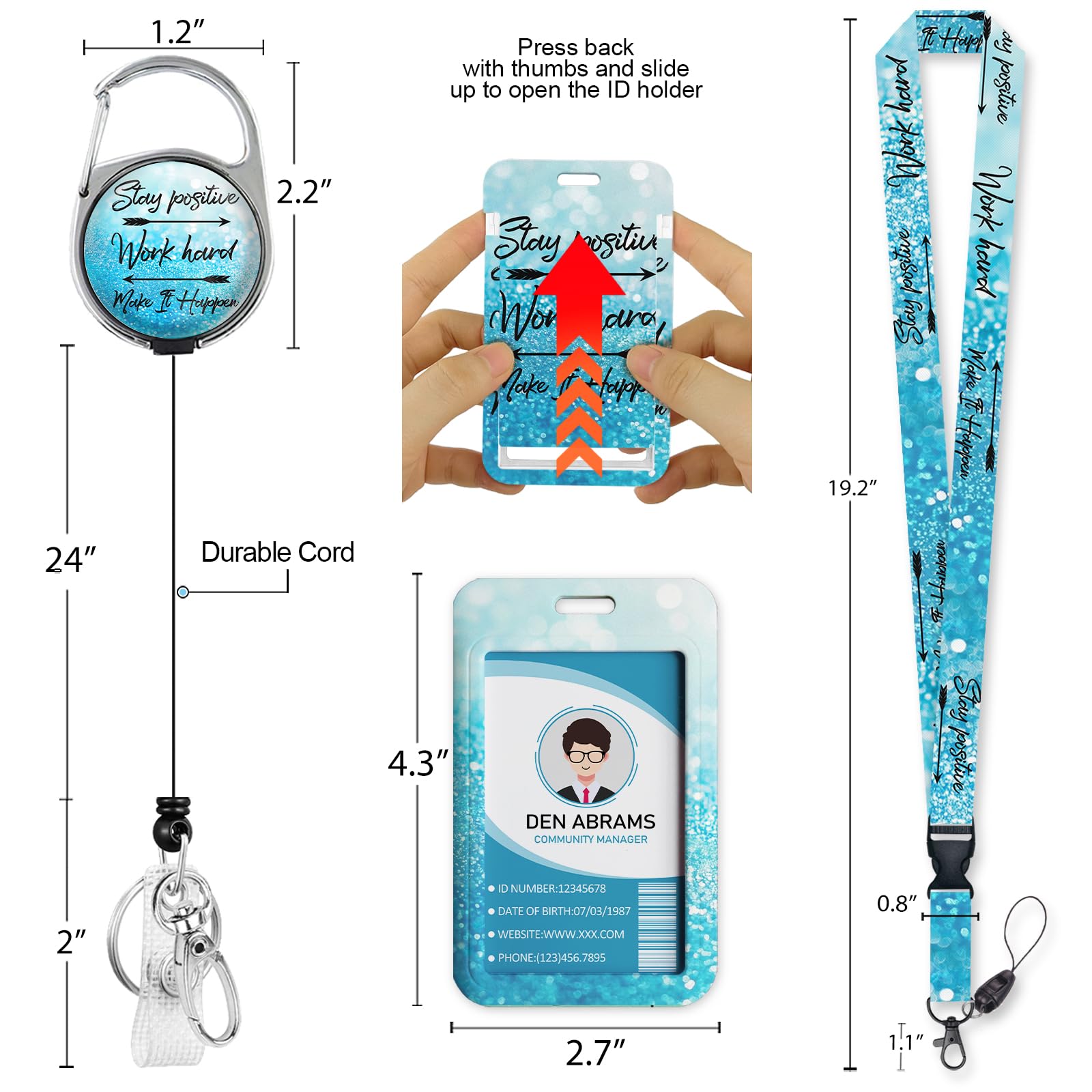Retractable ID Badge Lanyard with Quote Card - for Nurses, Teachers, Students