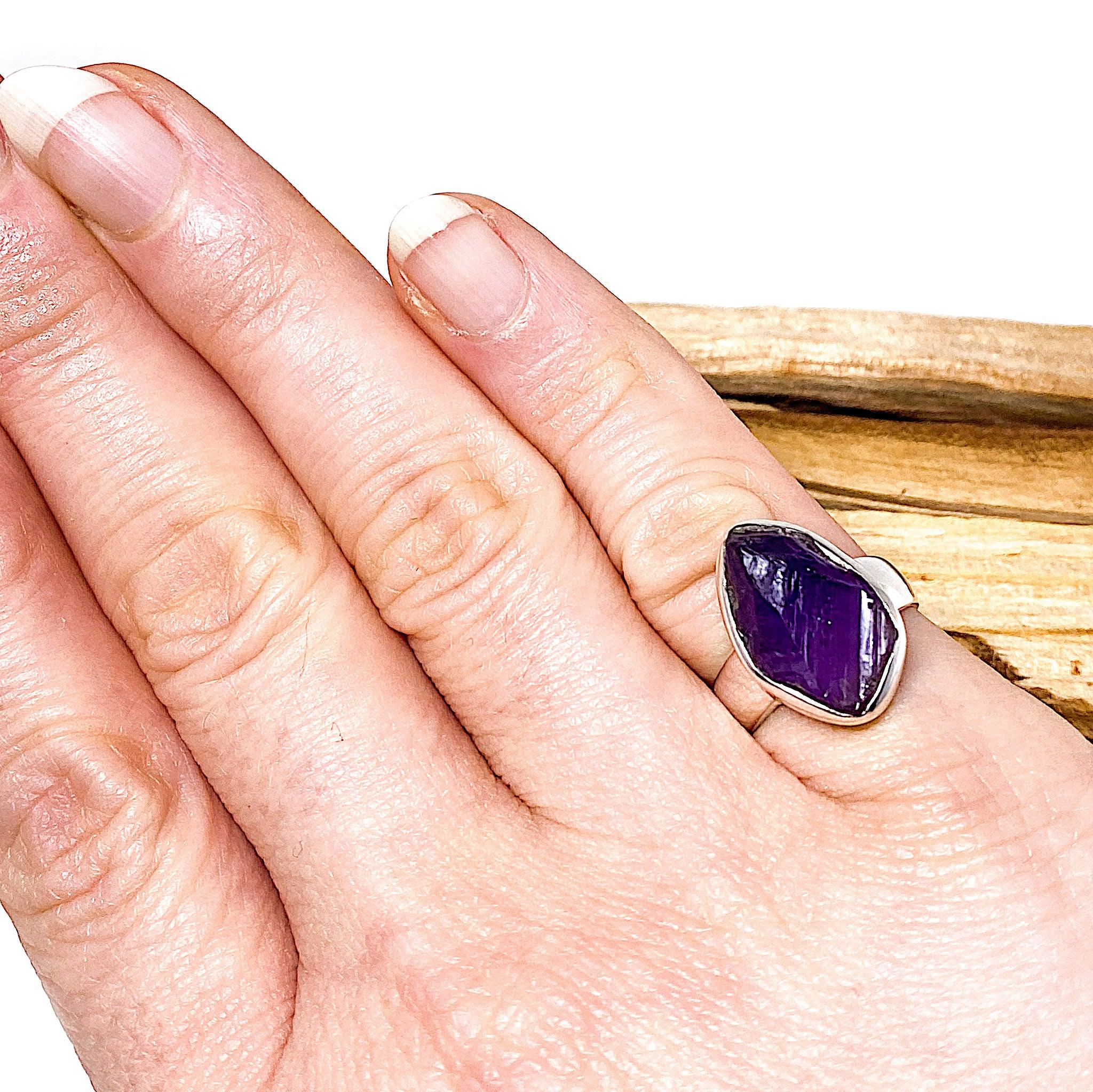 Natural Amethyst Raw Stone Ring Size 6.5 - Handmade Boho Jewelry for Women - Perfect for Spiritual Healing, Meditation & Everyday Wear