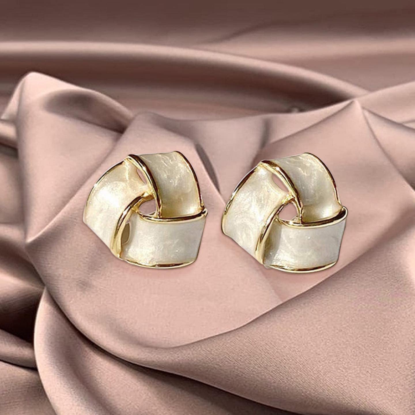 18k Gold Plated Geometric Stud Earrings for Women - Hypoallergenic Lightweight White Gold Tone Ear Studs - Perfect for Everyday Wear, Office & Special Occasions