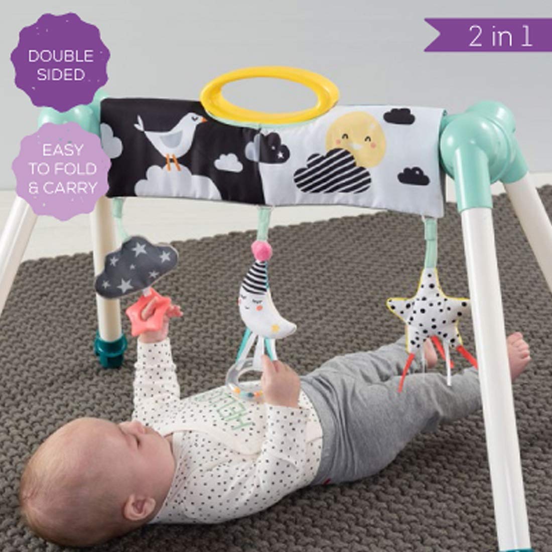 Taf Toys 12525 Mini Moon Activity Gym - Soft Baby Play Mat with Hanging Toys for Newborns & Infants | Interactive Developmental Play Space for Tummy Time & Sensory Stimulation