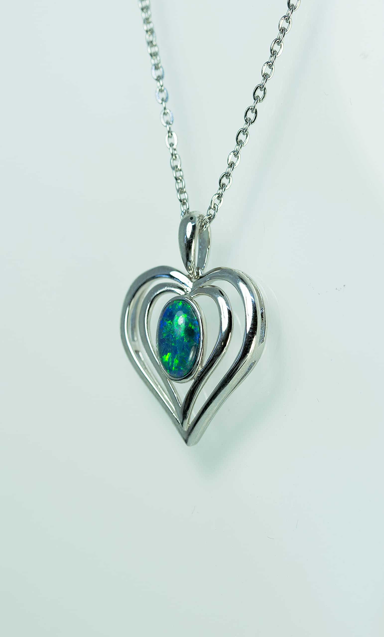 Genuine Australian Fire Triplet Opal Necklace - Sterling Silver with White Gold Plated Pendant | Green Blue Opal Jewelry for Women | Perfect for Weddings, Parties & Special Occasions