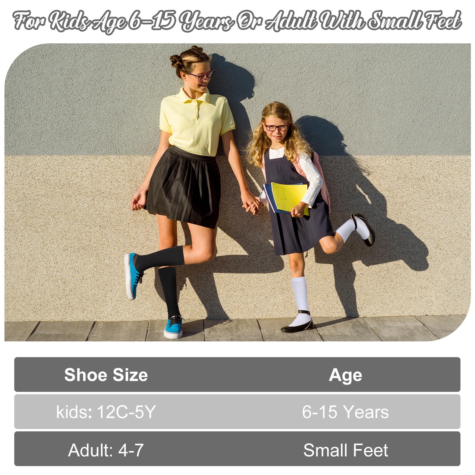 4 Pairs Kids Compression Socks 15-20 mmHg - Knee High Support Stockings for Children, Boys & Girls - Perfect for Travel, Sports & School Activities
