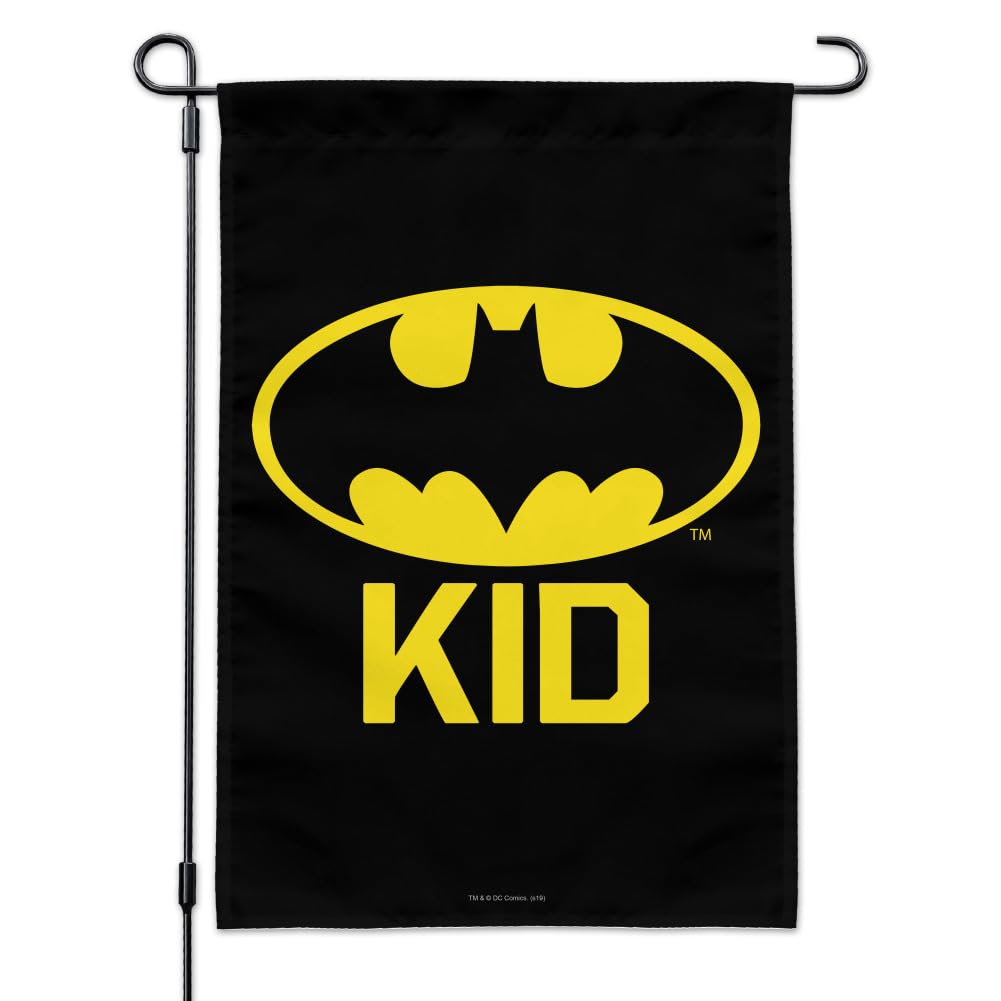 Batman Logo Garden Flag - Bat Kid Shield Design for Outdoor Decor, Yard Sign, and Superhero Fan Gifts - Perfect for Halloween, Birthday Parties, and Comic-Themed Events