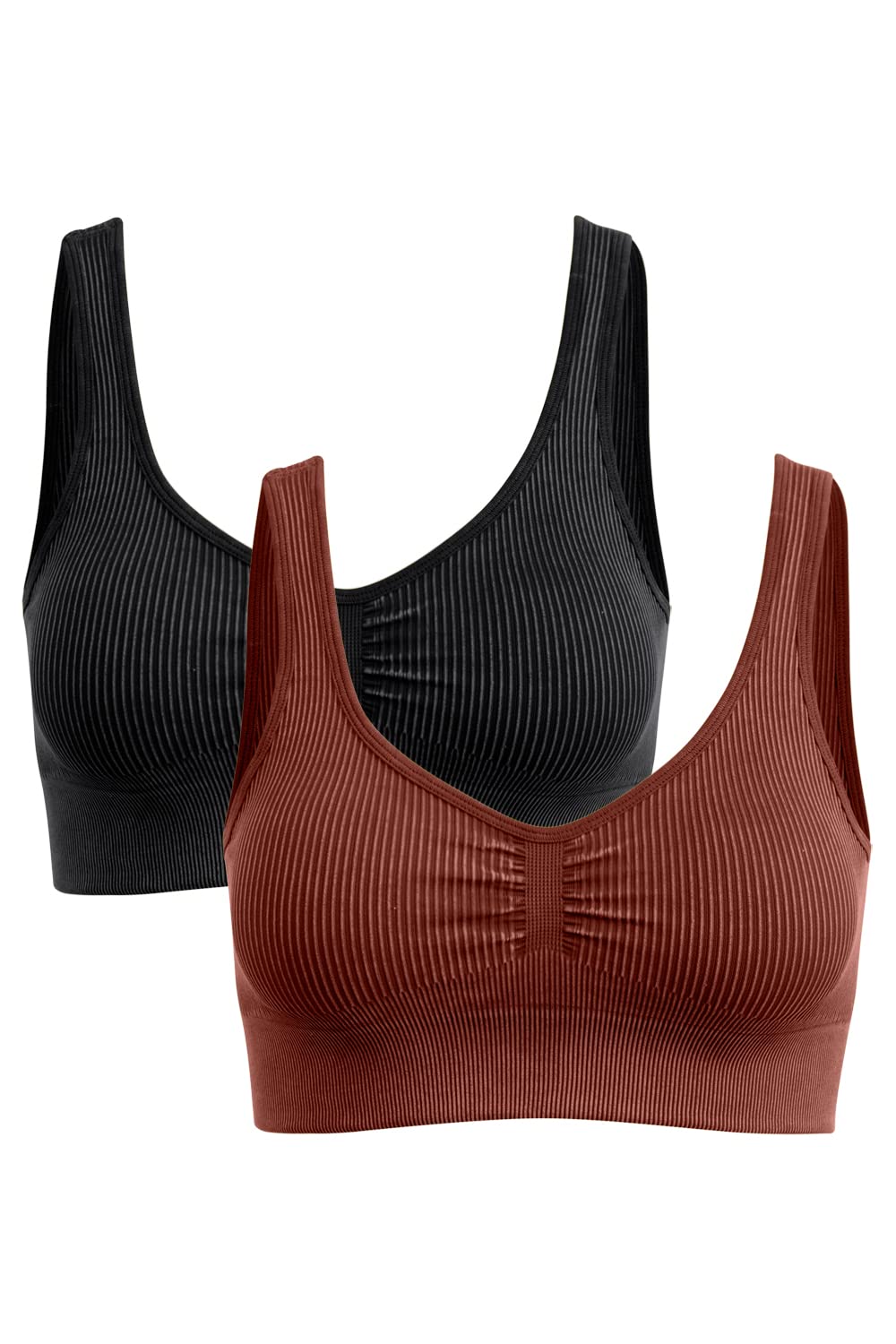 QINSEN Women's Strappy V-Neck Ribbed Crop Top Sports Bra - Stretchy Workout Bra for Running, Yoga & Gym - Comfortable & Breathable Activewear for Fitness & Training