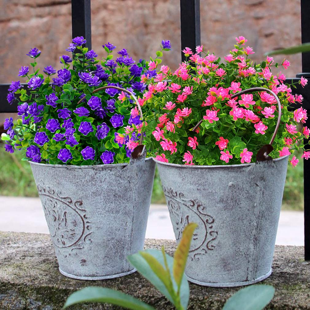 24 Pack UV Resistant Artificial Boxwood Plants - Outdoor Fake Greenery for Hanging Baskets, Garden Decor, Porch, Window Box, Wedding & Farmhouse Décor (Pink) - Perfect for Home, Patio, and Commercial Landscaping