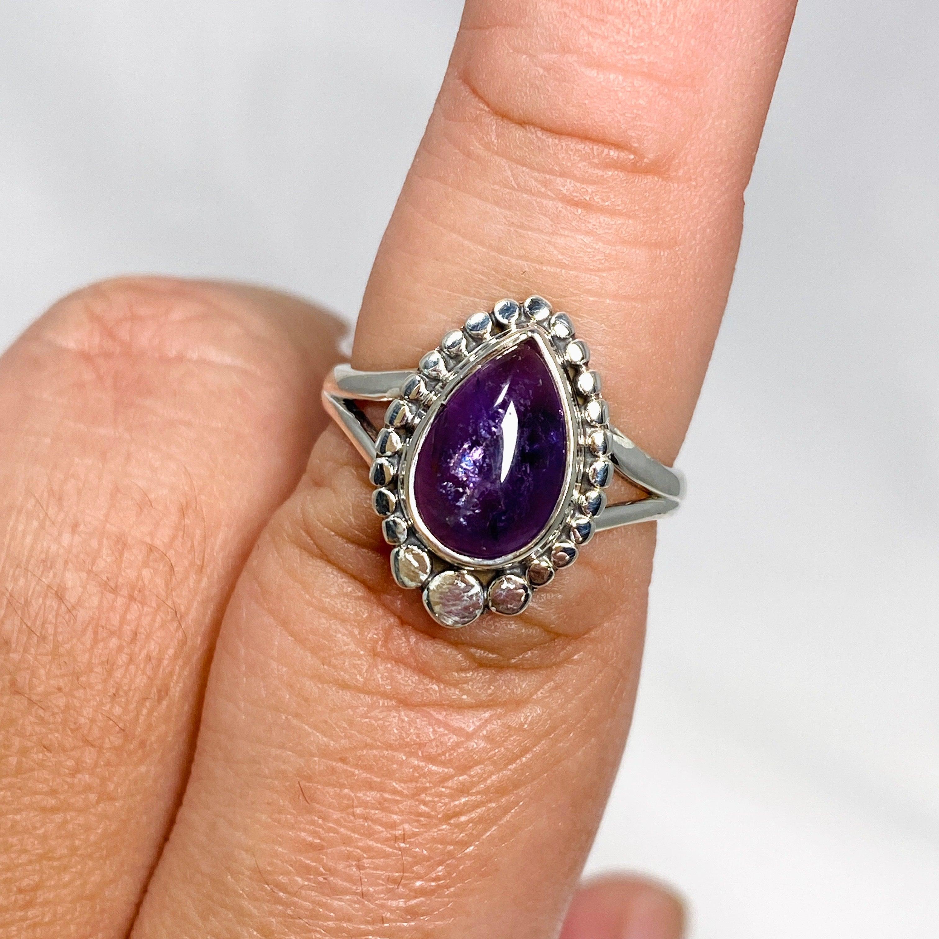 Amethyst Teardrop Gemstone Ring - 925 Sterling Silver Vintage Jewelry for Women | Perfect for Valentine's Day Gifts, Anniversary Presents & Everyday Elegance