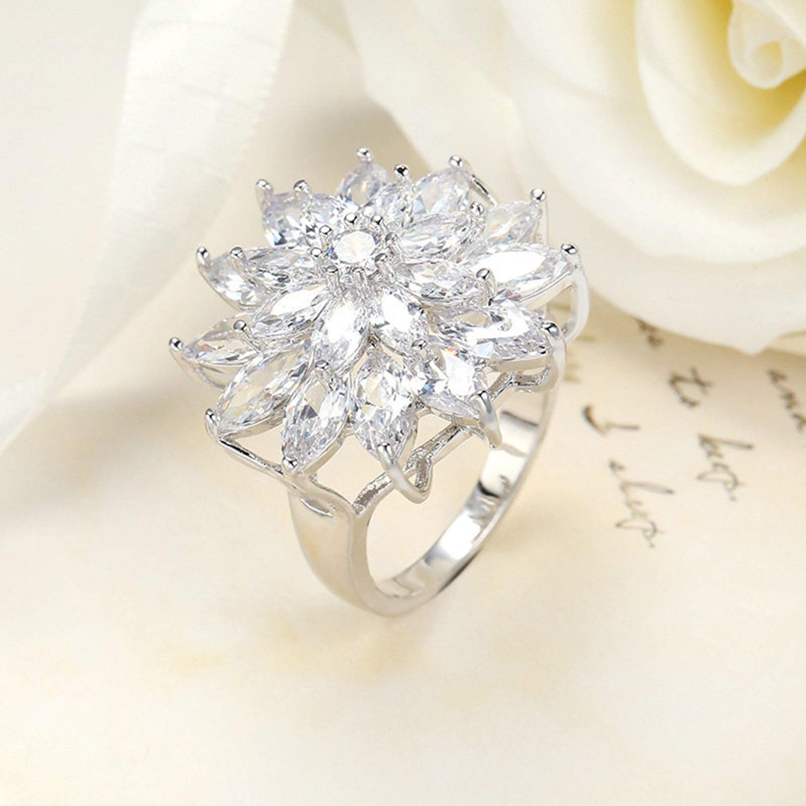 Gualiy Women's Wedding Bands Rings - Silver Plated Floral Cubic Zirconia Engagement Rings for Women, Size 6-10 | Perfect for Bridal Jewelry, Anniversary Gifts & Special Occasions