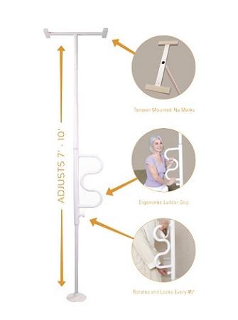 Sturdy Security Pole & Curved Grab Bar for Bathroom Safety - Non-Slip Shower Handrail for Elderly & Disabled - ADA Compliant Bathroom Assist Bar for Toilet & Shower Areas