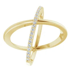 Lisa 14K Gold & Diamond X Ring for Women - Elegant Stackable Band for Everyday Wear, Anniversary & Valentine's Day Gifts