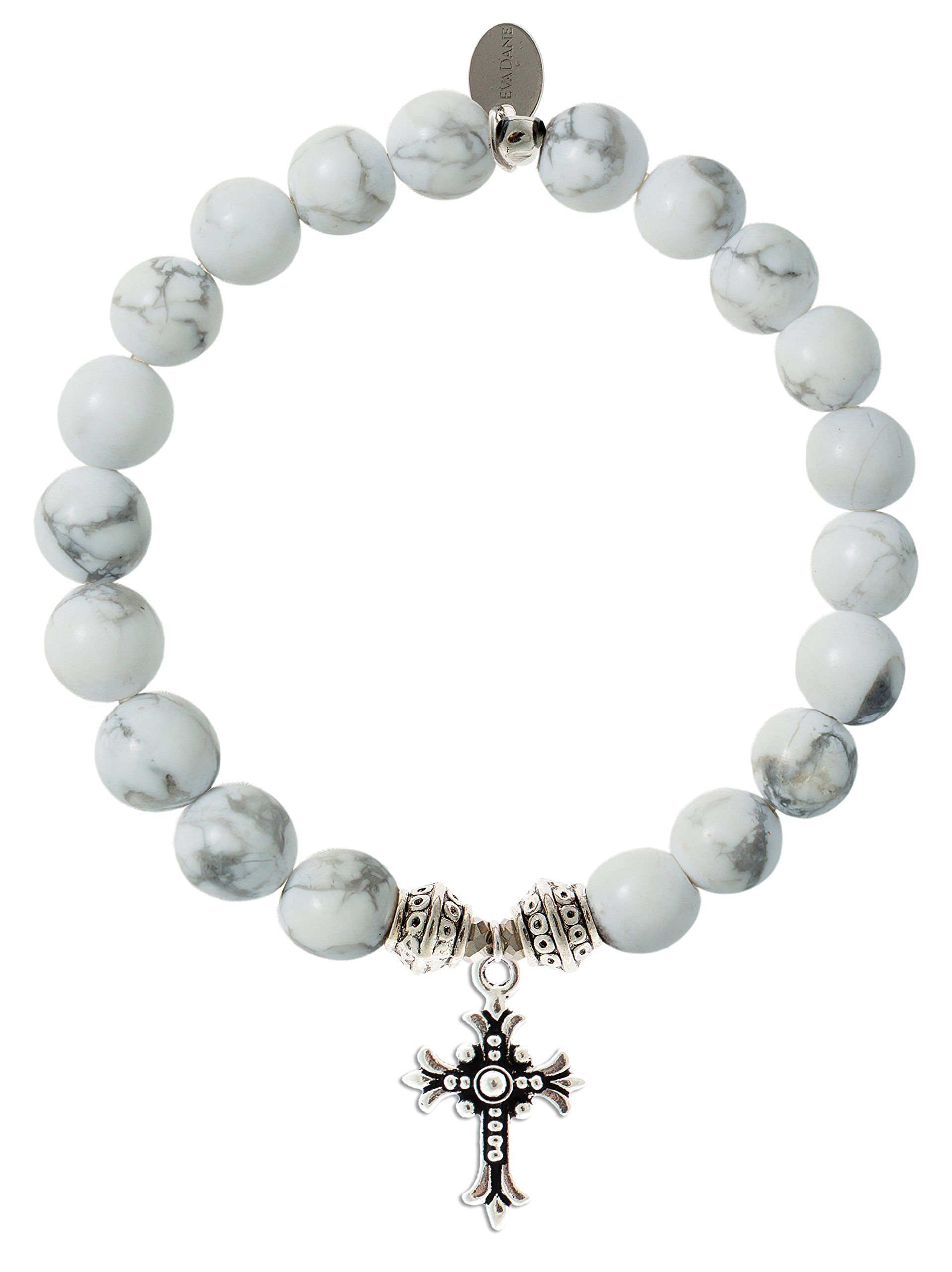 Natural Howlite Gemstone Tibetan Bead Cross Charm Stretch Bracelet for Women - Handmade Spiritual Healing Jewelry for Meditation, Yoga & Positive Energy