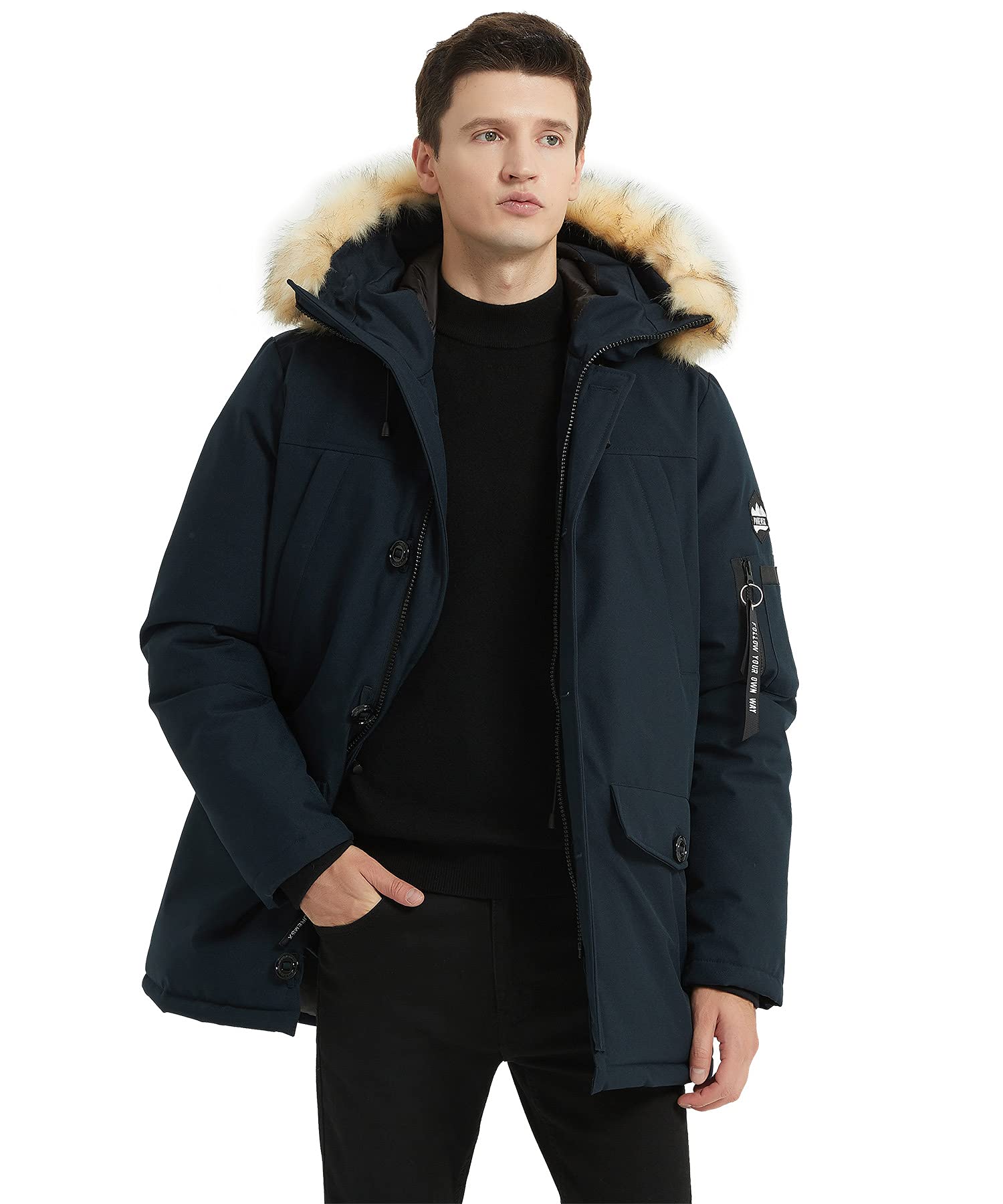 **PUREMSX Men's Winter Jacket - Insulated Thick Warm Puffer Coat with Fur Hood for Cold Weather - Perfect for Skiing, Snowboarding & Outdoor Activities**