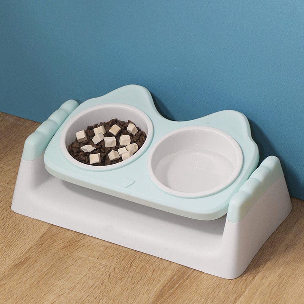 MYADDICTION Double Cat Dog Bowl - Detachable 15 Degree Tilted Pet Food & Water Dish - Anti-Slip Pet Supplies (Green) - Perfect for Kittens, Puppies & Senior Pets with Neck Pain