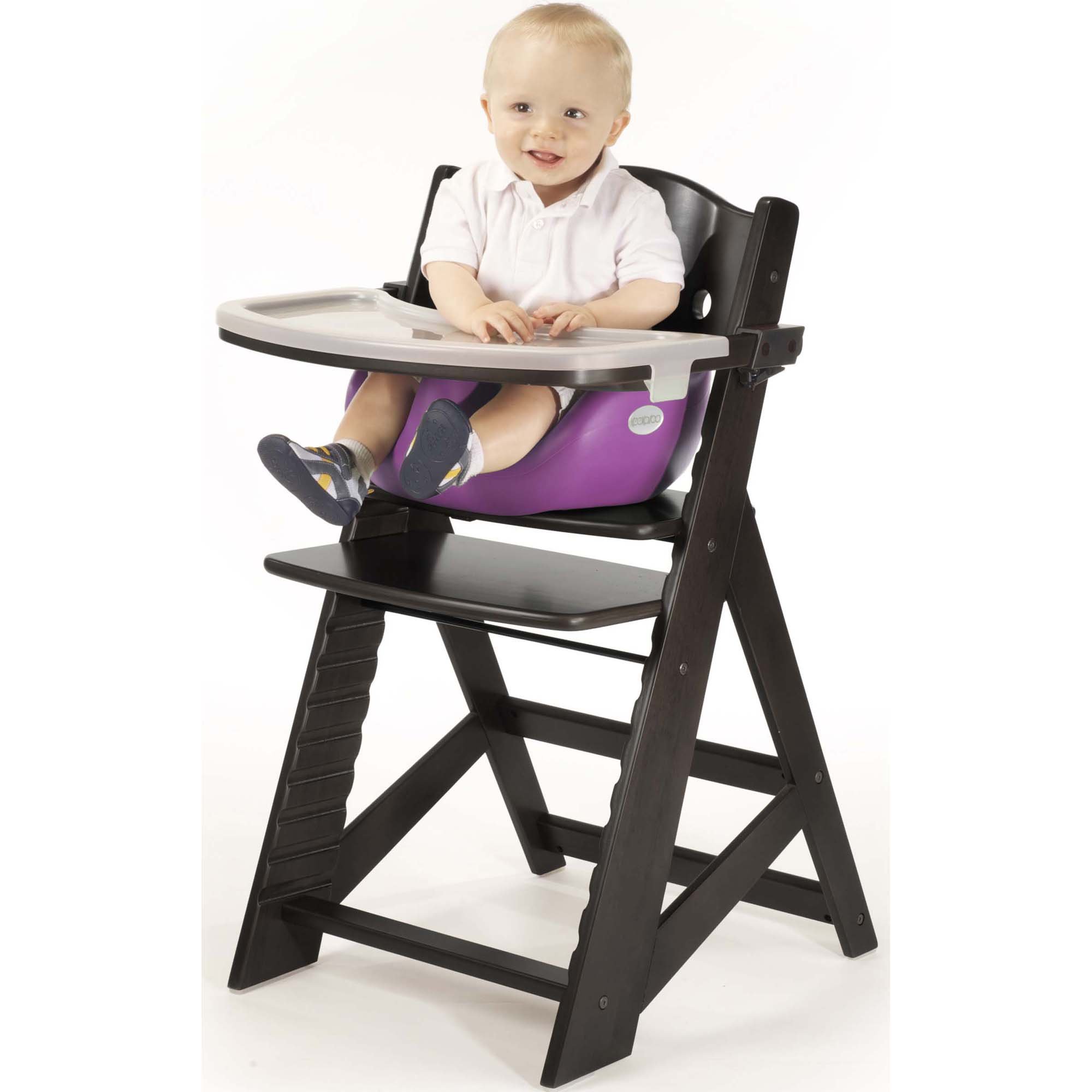 Keekaroo Height Right High Chair with Infant Insert & Tray - Adjustable Baby Feeding Chair for Toddlers & Infants - Espresso/Raspberry - Perfect for Dining, Kitchen & Family Meals