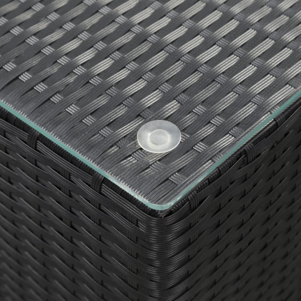 vidaXL Set of 3 Black Square Side Tables with Glass Top - Poly Rattan & Metal Frame - Indoor Outdoor End Tables - Lightweight Easy-Clean Coffee Tables for Patio, Living Room, Bedroom & Garden Decor