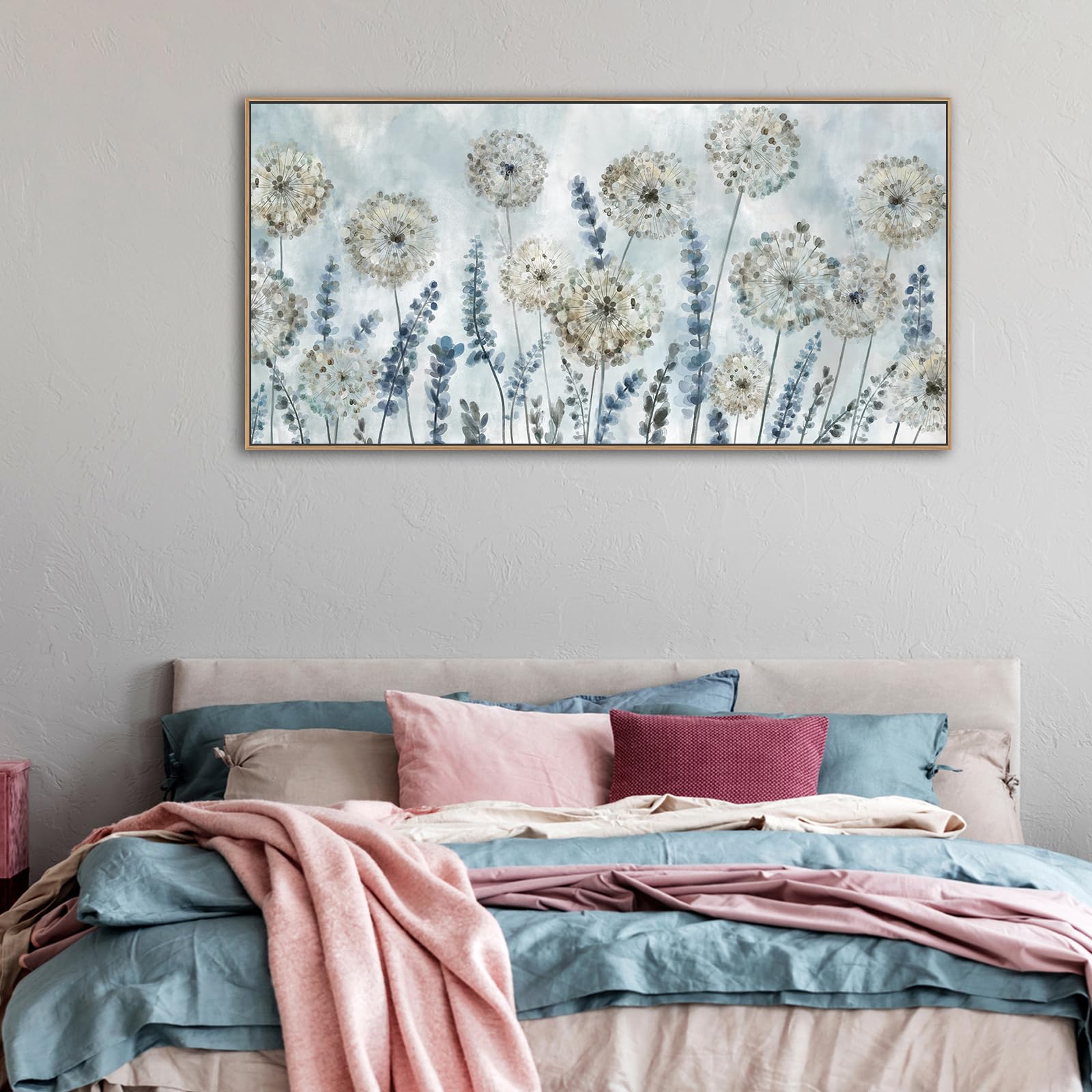 VEAEE Farmhouse Canvas Wall Art - Dandelion Flower Nature Abstract Grass Painting, 24