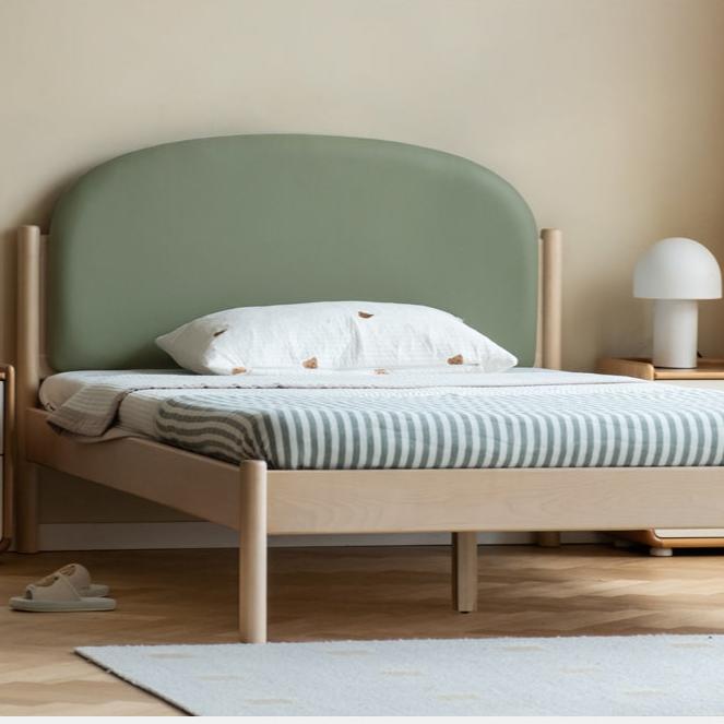 Organic Solid Wood Children's Bed - Birch & Beech Frame with Premium Leather Accents | Safe, Non-Toxic Toddler Bed for Nursery, Bedroom & Montessori Rooms