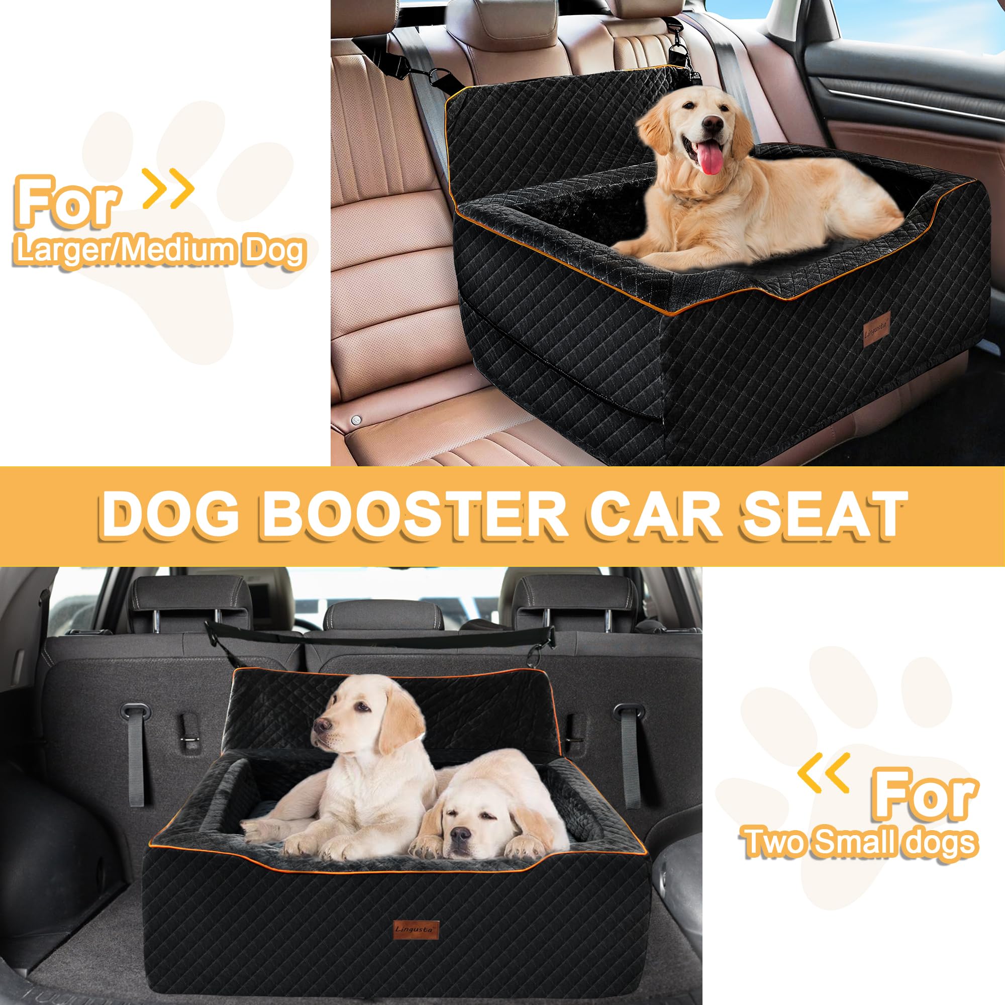 Premium Dog Car Seat for Large & Medium Dogs - Washable Booster Seat with Storage Pockets | Travel Safety Pet Bed for Dogs Under 60Lbs (Black) | Perfect for Road Trips, Daily Commutes & Vet Visits