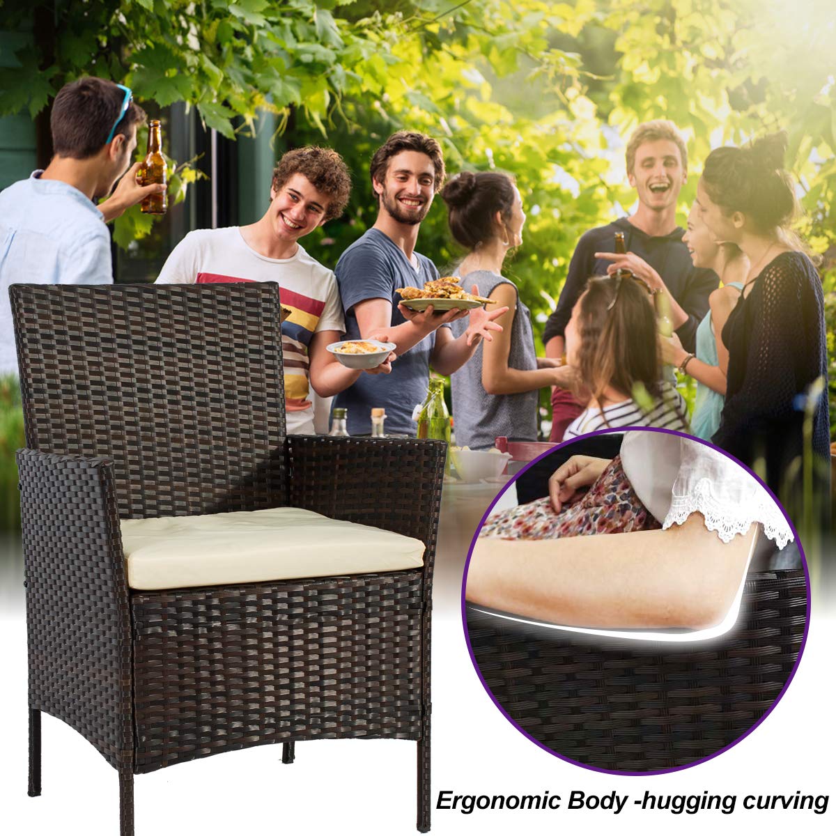 4-Piece Outdoor Patio Furniture Set - Brown Rattan Wicker Sofa & Chairs with Cushions & Glass Table - Durable All-Weather Garden, Poolside, Deck, or Backyard Lounge Seating