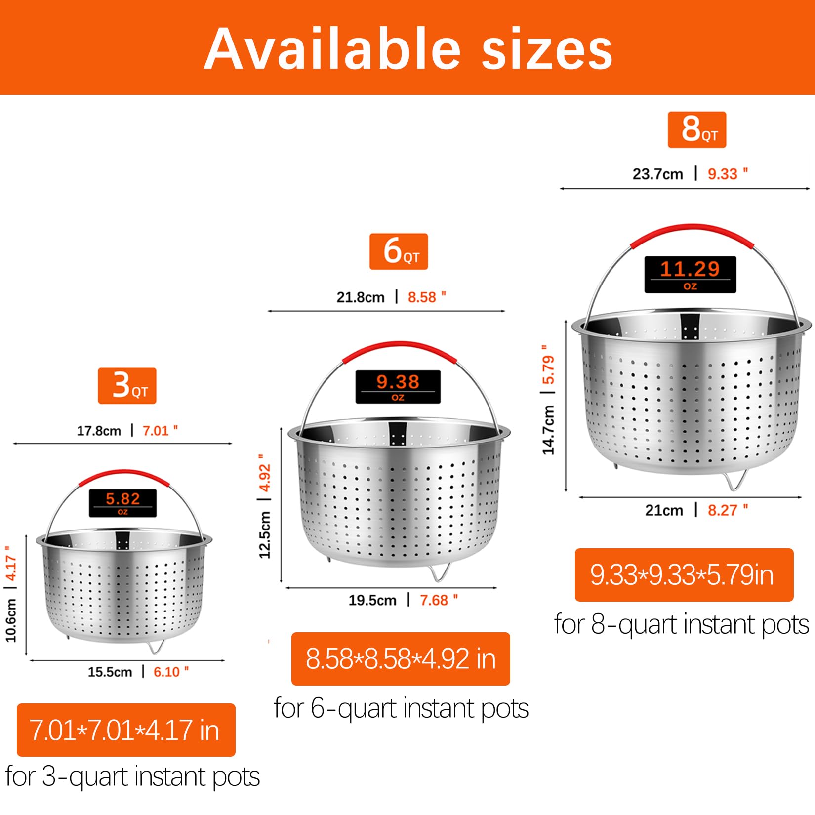 REDANT Stainless Steel Steamer Basket for Instant Pot 6 qt - Vegetable Steamer, Pasta & Egg Cooker Insert with Silicone Gloves (2 Pcs Included) - Perfect for Healthy Meal Prep, Dumplings & Seafood Cooking