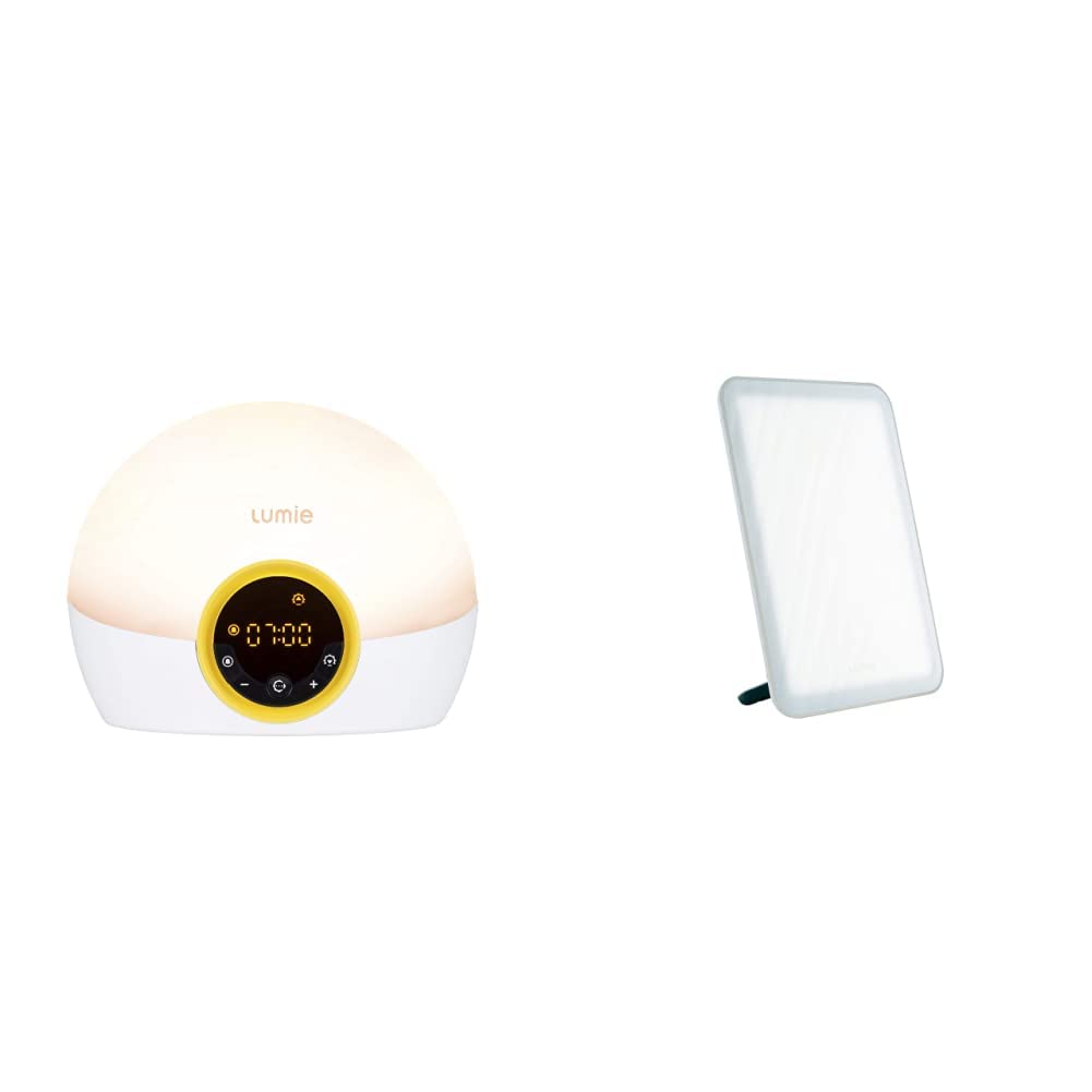 Lumie Bodyclock Rise 100 Wake-Up Light Alarm Clock - Sunrise & Sunset Simulation, Vitamin L Slim Light Box for SAD Light Therapy - Natural Sleep Aid & Mood Booster for Home, Office, and Bedroom Use