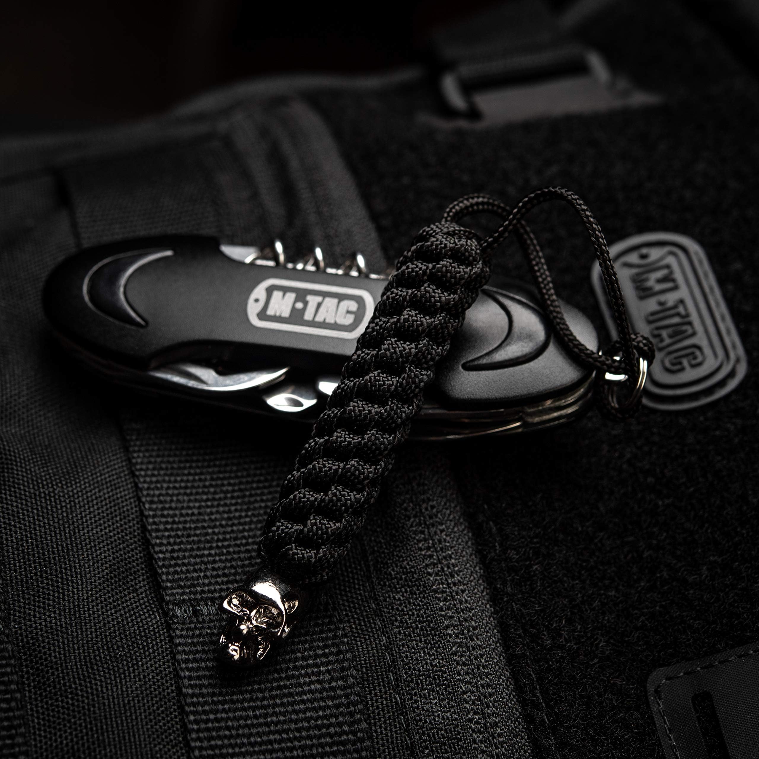 M-Tac Skull Paracord Lanyard with Beads - Tactical Knife Lanyard - Durable Helix Design (Black) - Perfect for Outdoor Survival, EDC Gear & Tactical Accessories