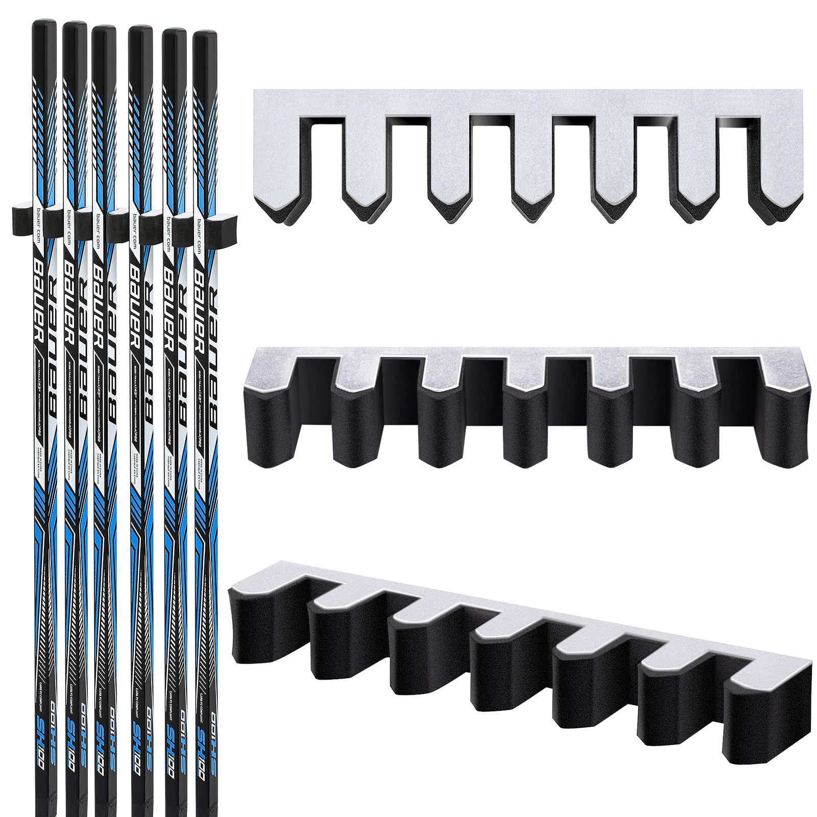Yousoontic Wall Mount Hockey Stick Holder - Organizer for 1, 2, 3, 4 or 6 Ice Hockey Sticks - Space Saving Storage Solution for Home, Office, Garage or Hockey Room - Perfect for Displaying and Organizing Hockey Equipment