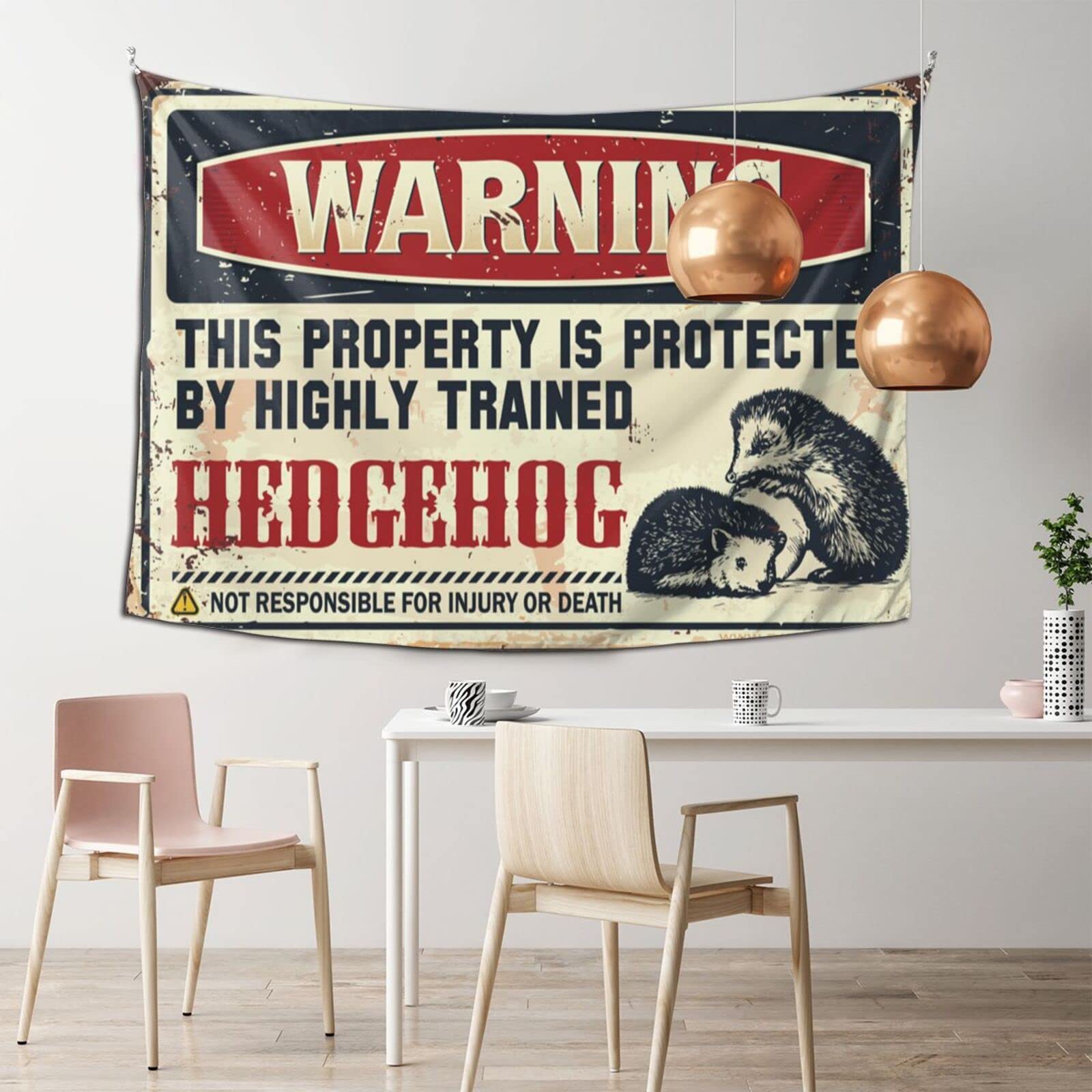 Funny Hedgehog Tapestry for Men - 75x100cm Home Decor Wall Hanging with 'Warning Protected by Hedgehog' Design - Perfect for Man Cave, Dorm Room & Gaming Room Decor