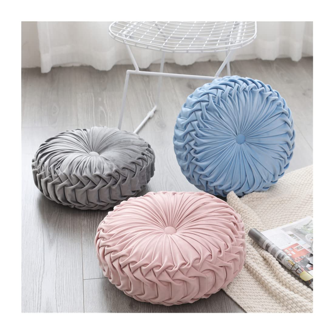 Baiyuruodie Round Velvet Throw Pillow - Soft Decorative Cushion for Sofa, Bed, Bedroom - 15 Inch (38cm) Grey - Perfect for Living Room Decor, Cozy Home Accent & Guest Room Styling